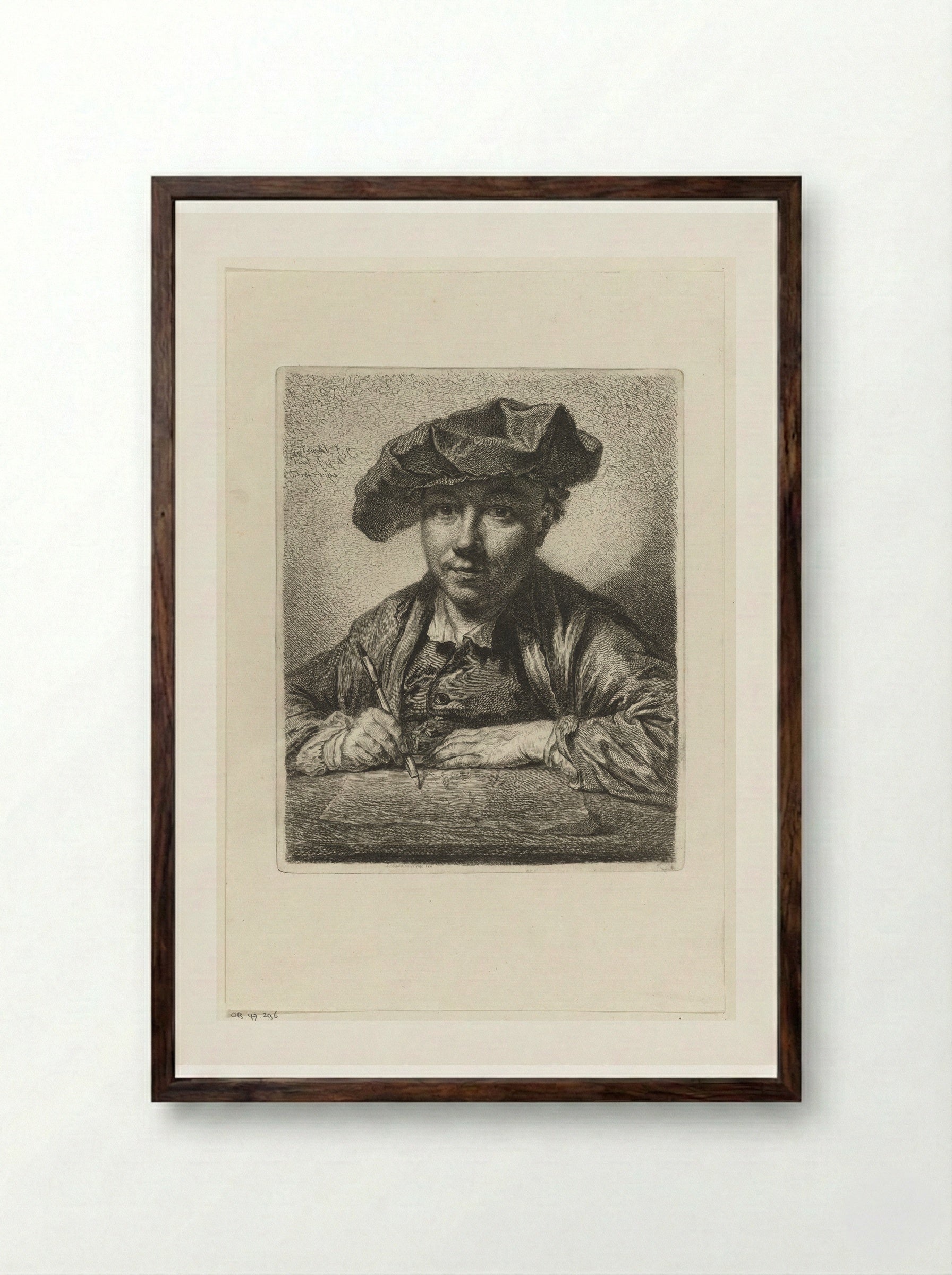 Self-Portrait at the Etching Table - Georg Friedrich Schmidt - Framed Print Dark Wood