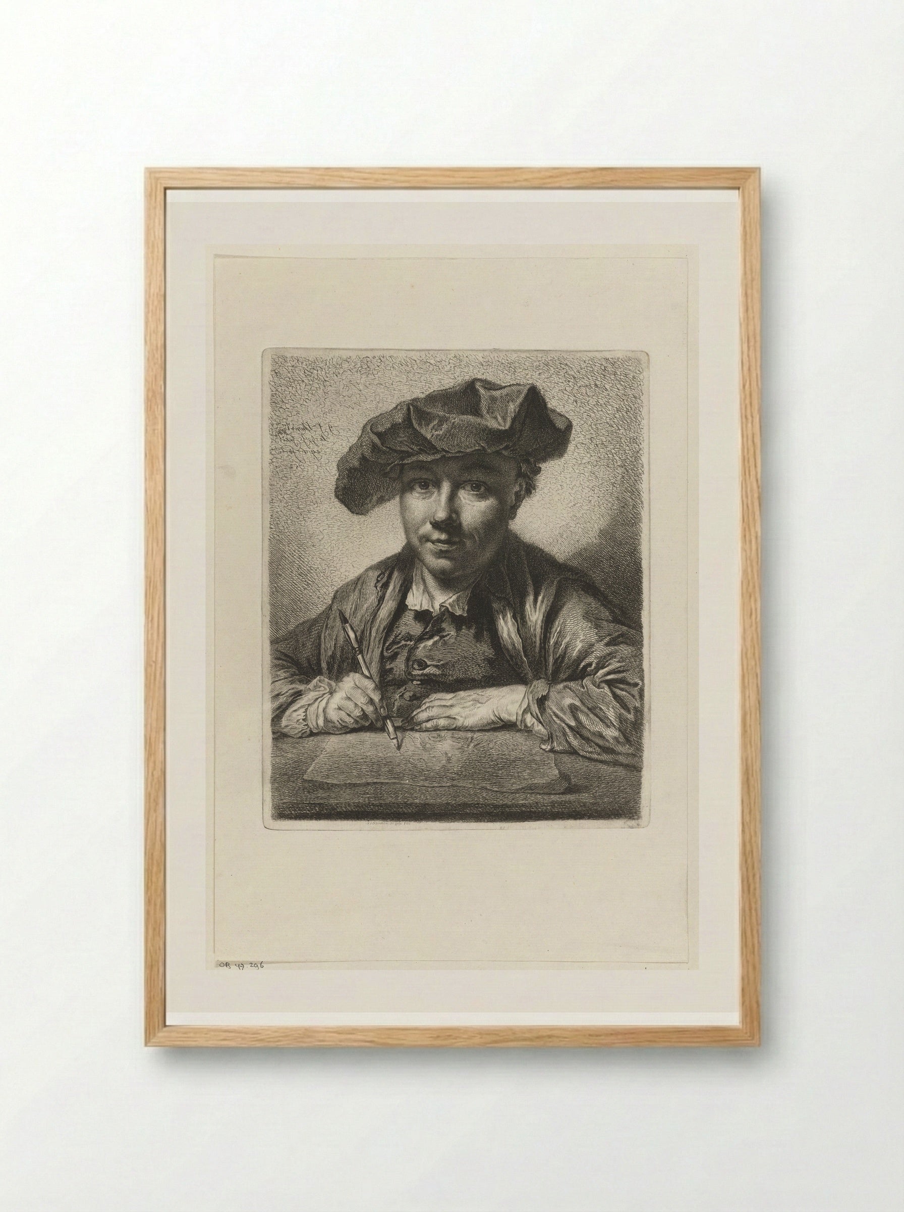 Self-Portrait at the Etching Table - Georg Friedrich Schmidt - Framed Print Wood