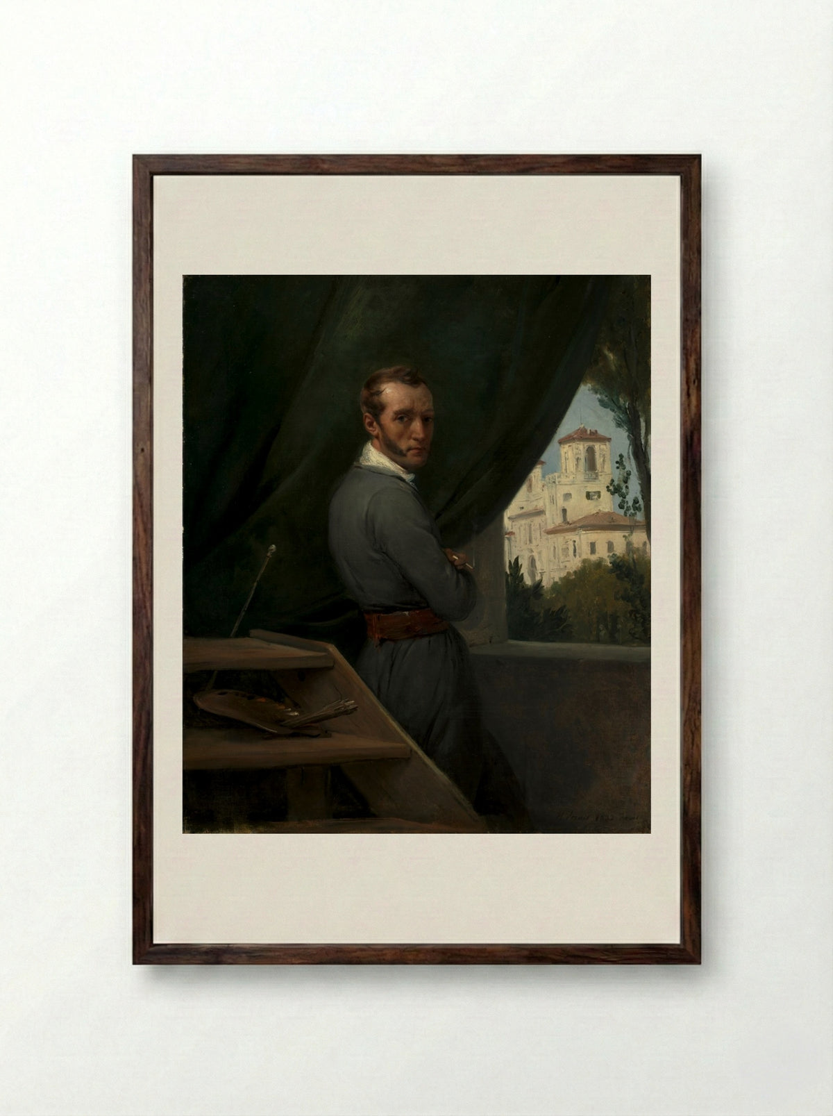Self-Portrait in Rome - Horace Vernet - Framed Print Dark Wood
