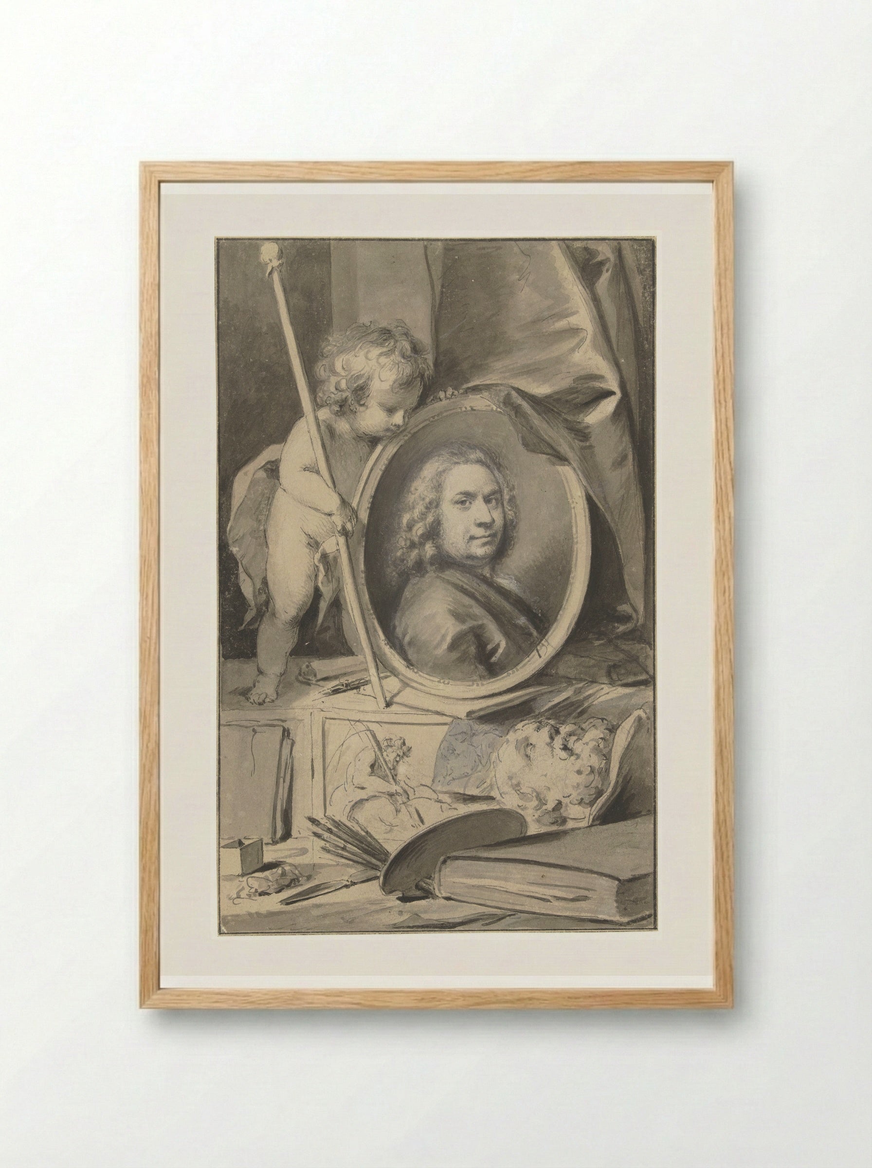 Self-Portrait in a Medallion Surrounded by Painter's Attributes - Jacob de Wit - Framed Print Wood