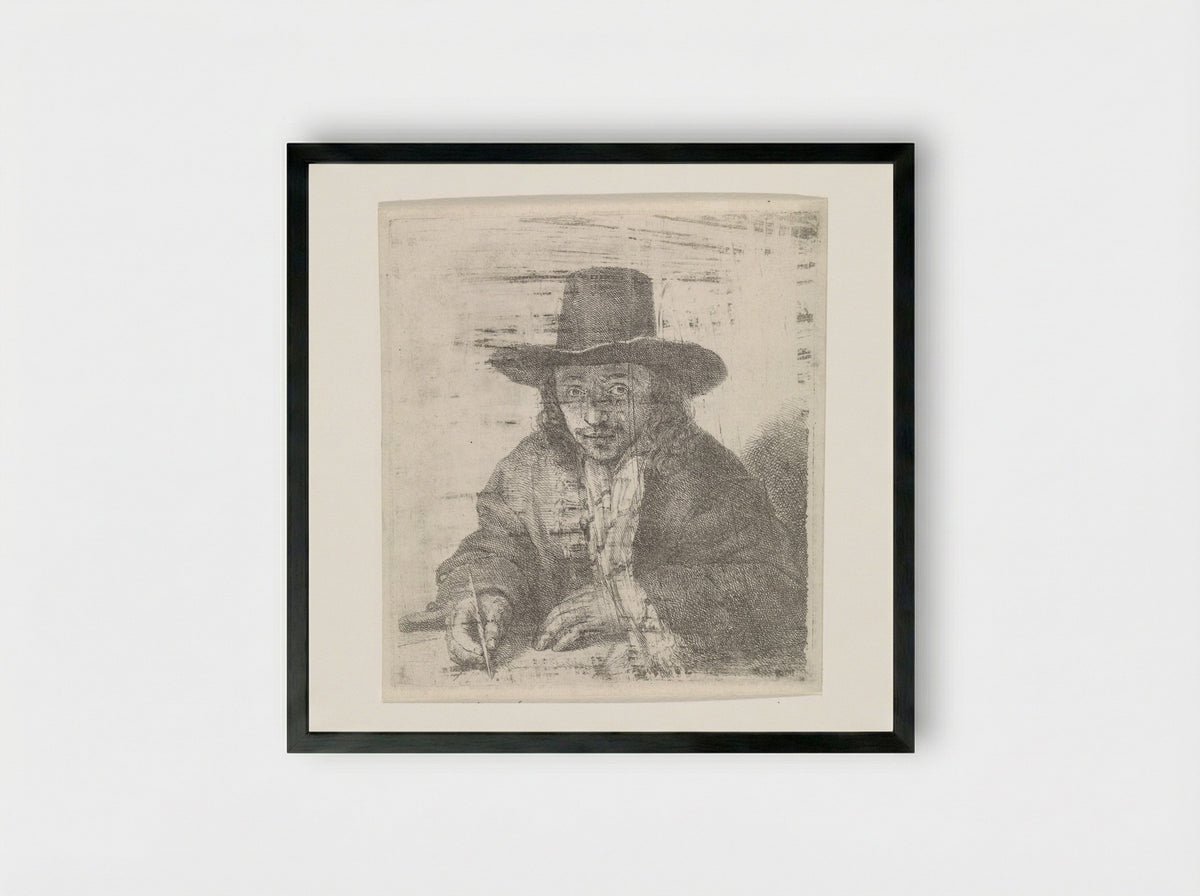 Self-Portrait of Johannes Lutma, Drawing - Johannes Lutma - Framed Print Black