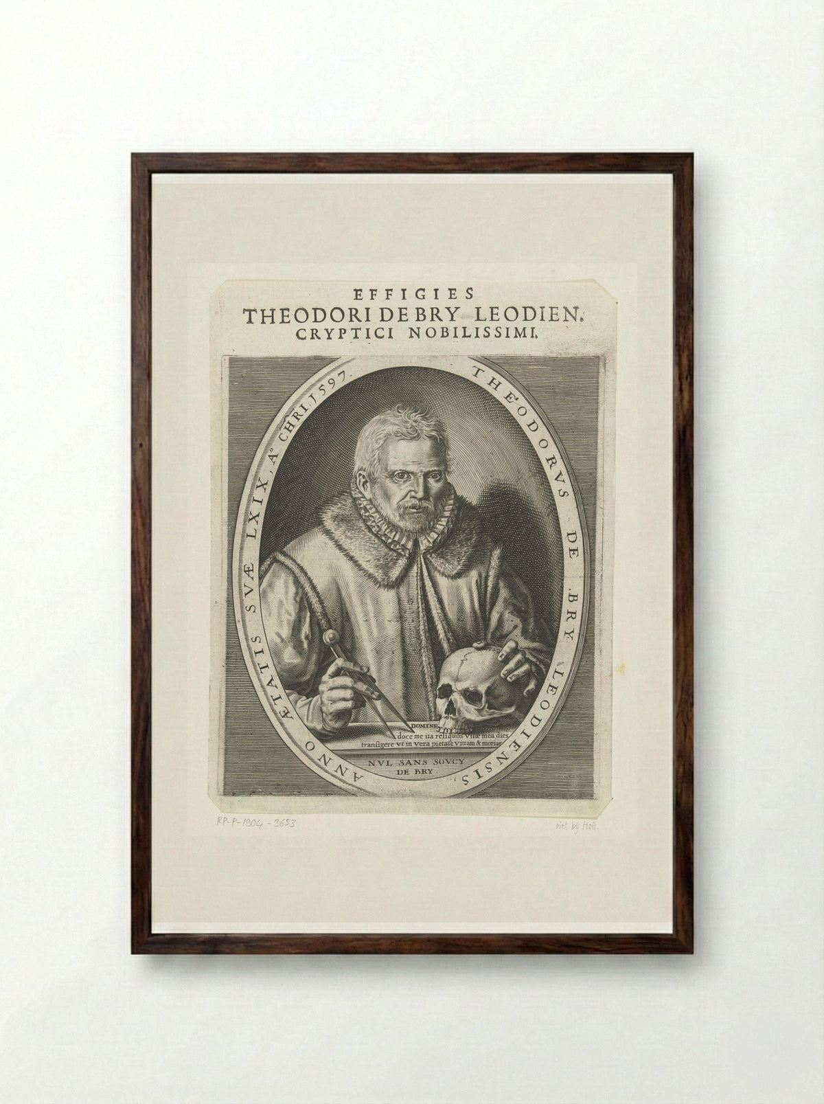 Self-Portrait of Theodor de Bry - Theodor de Bry - Framed Print Dark Wood