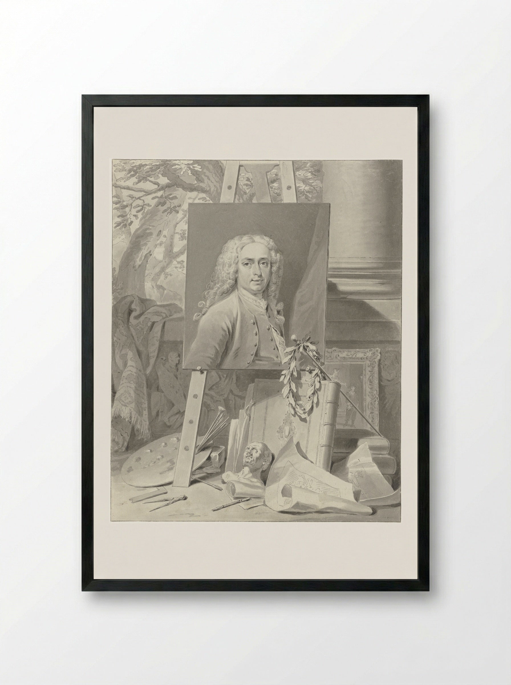 Self-Portrait on an Easel - Cornelis Troost - Framed Print Black
