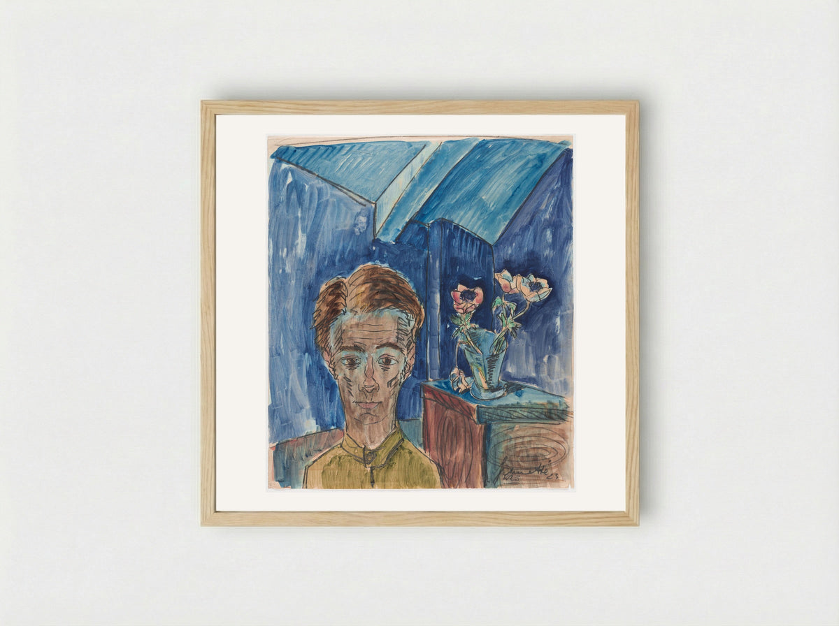 Self-Portrait (with Anemones) - Walter Gramatté - Framed Print Wood