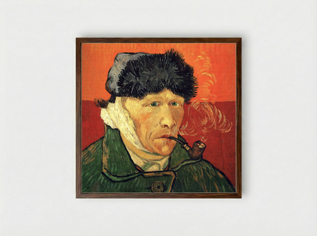 Self-Portrait with Bandaged Ear - Vincent van Gogh - Framed Print Dark Wood