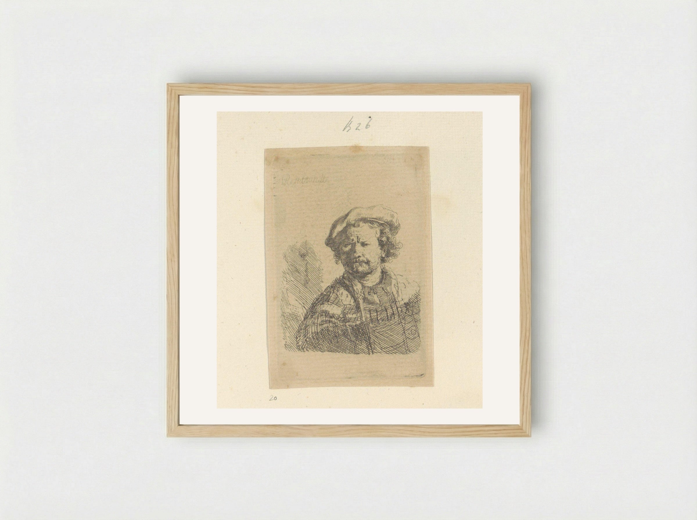 Self-Portrait with Beret and Turned-Up Collar - Rembrandt van Rijn - Framed Print Wood