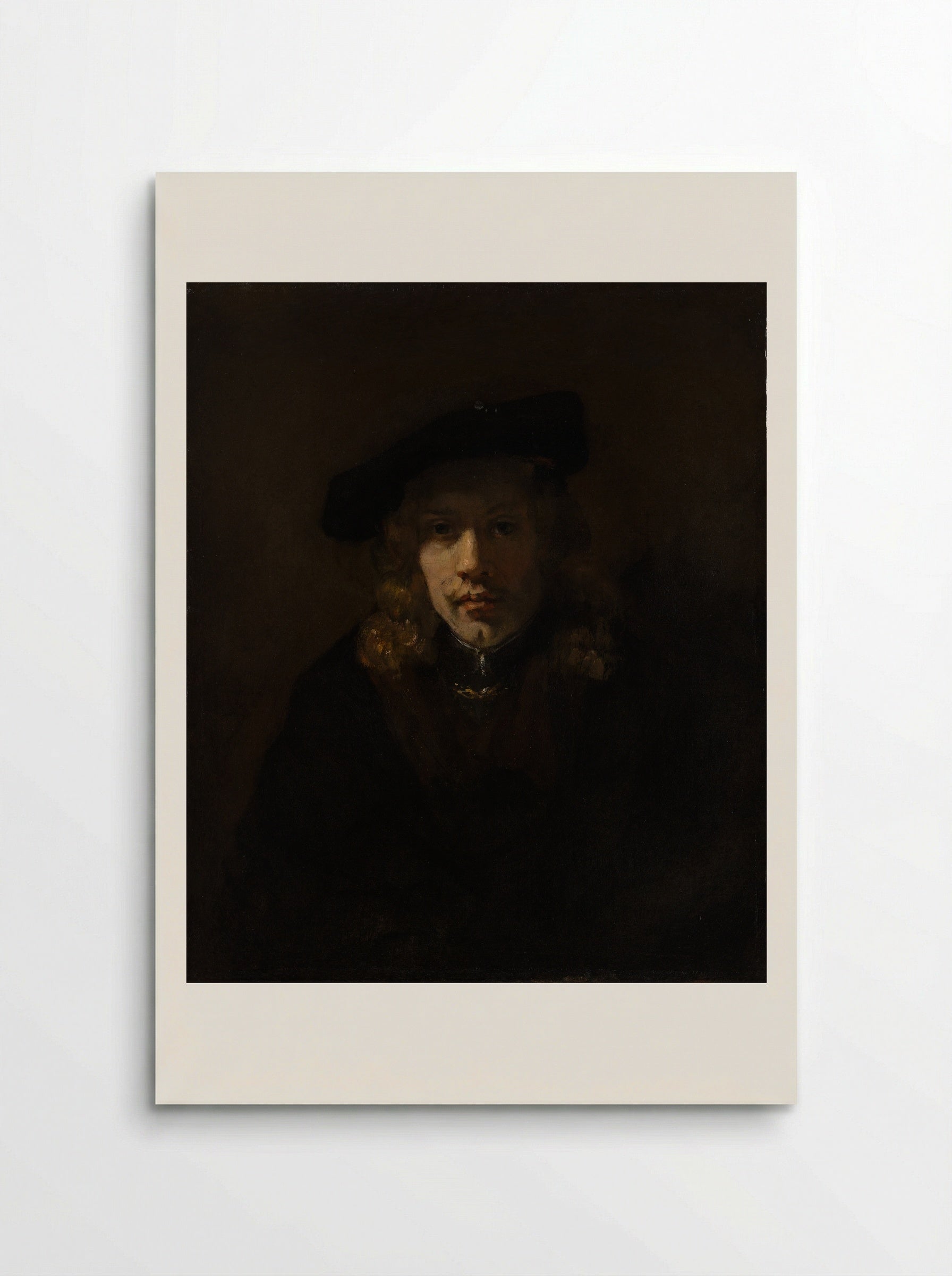 Self-Portrait with Beret and Turned-Up Collar - Rembrandt van Rijn - Poster