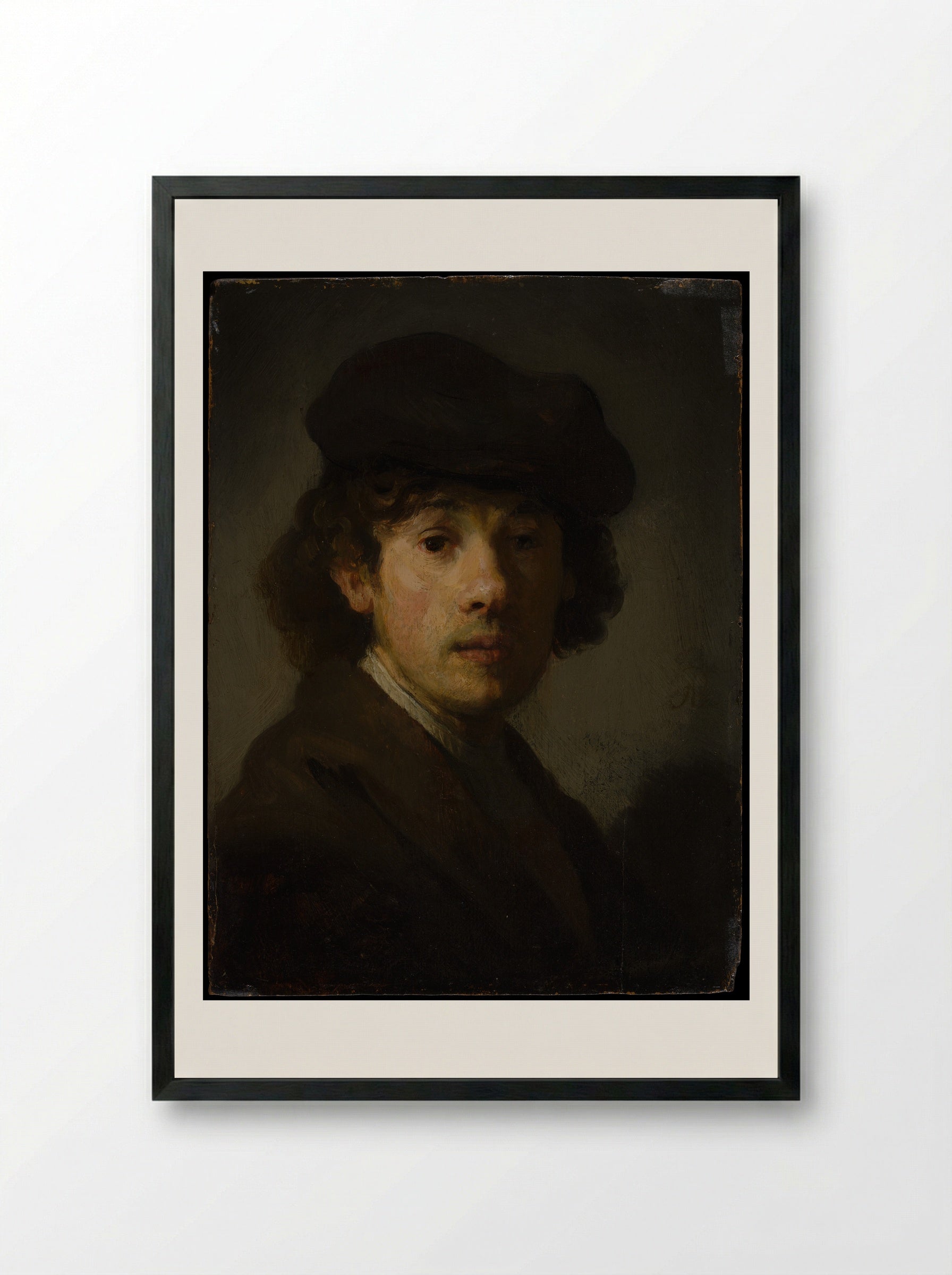 Self-Portrait with Beret - Rembrandt van Rijn - Framed Print Black