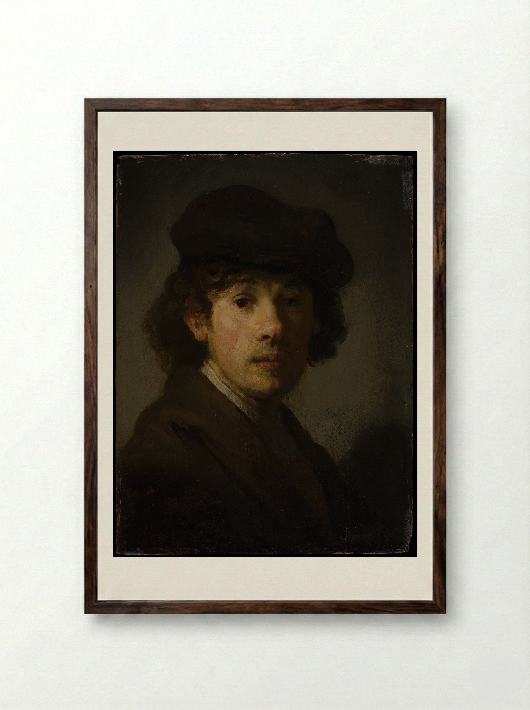 Self-Portrait with Beret - Rembrandt van Rijn - Framed Print Dark Wood