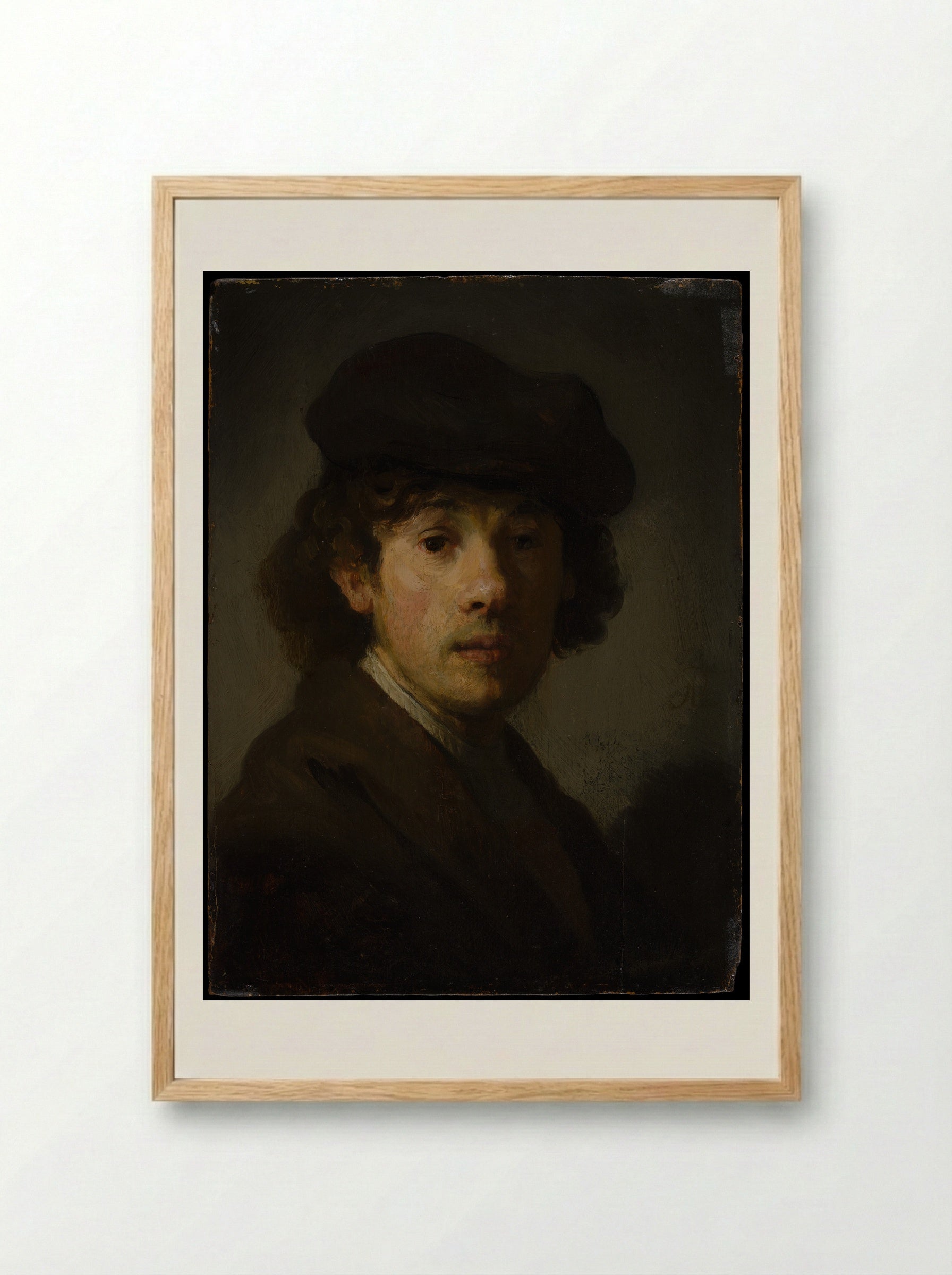 Self-Portrait with Beret - Rembrandt van Rijn - Framed Print Wood