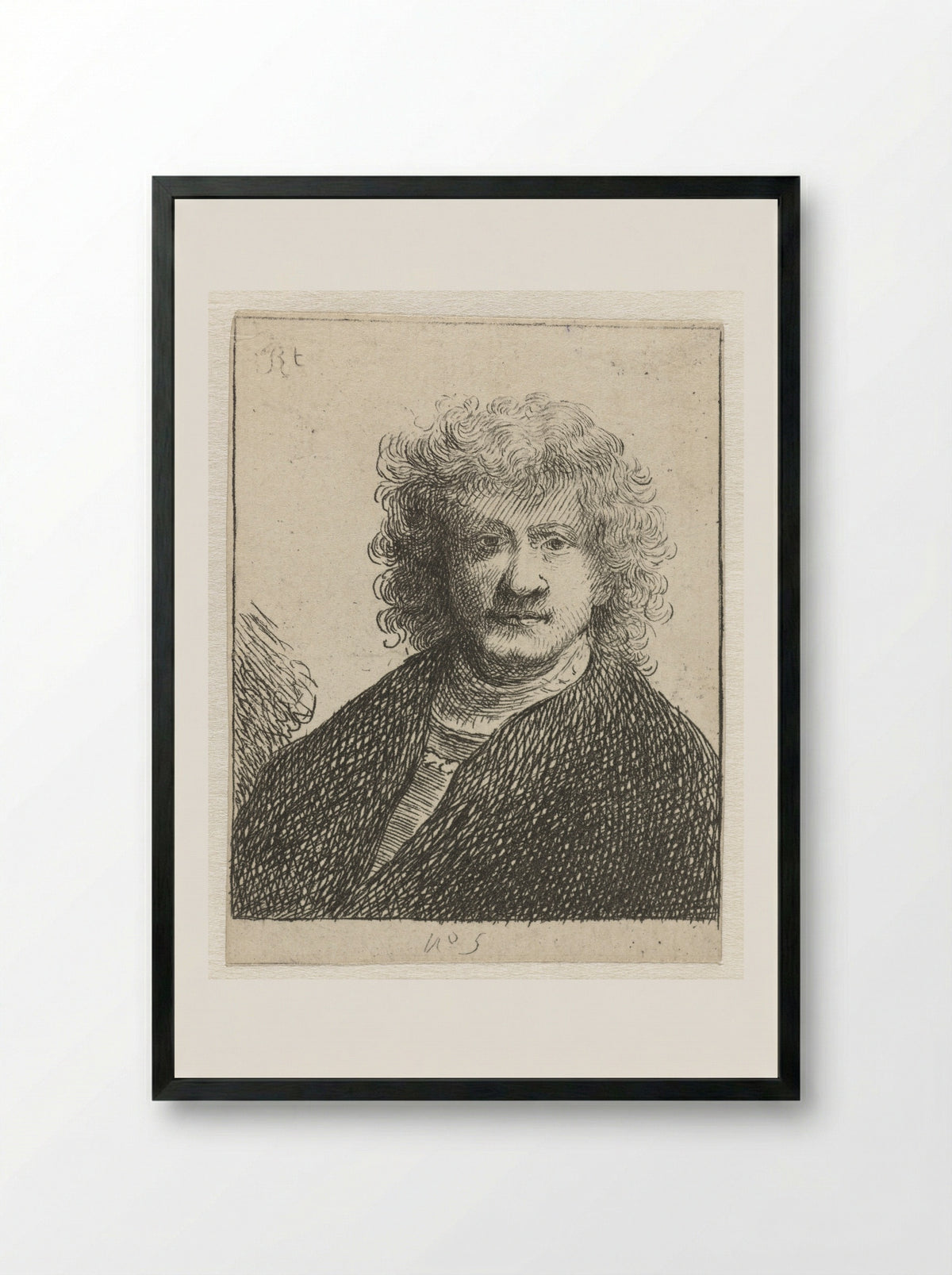 Self-Portrait with Broad Nose - Rembrandt van Rijn - Framed Print Black
