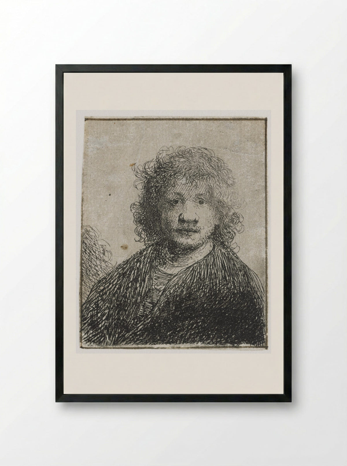 Self-Portrait with Broad Nose - Rembrandt van Rijn - Framed Print Black