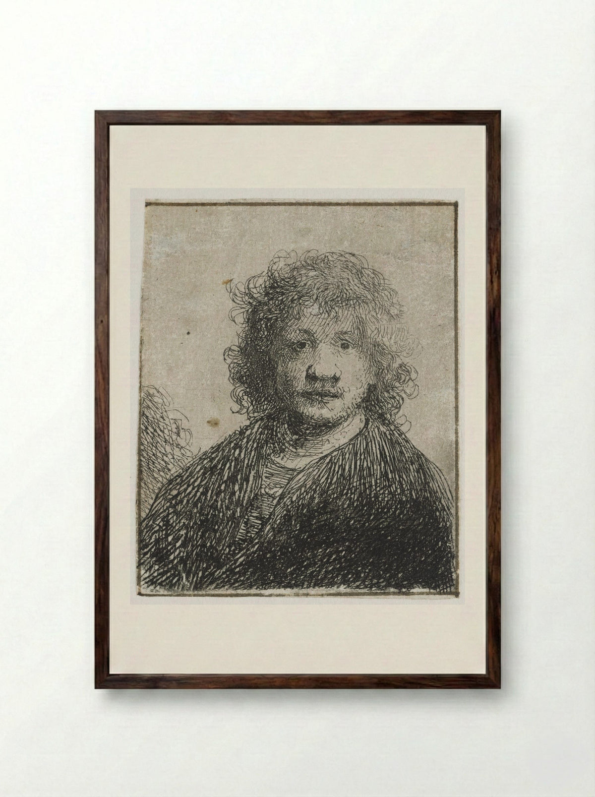 Self-Portrait with Broad Nose - Rembrandt van Rijn - Framed Print Dark Wood