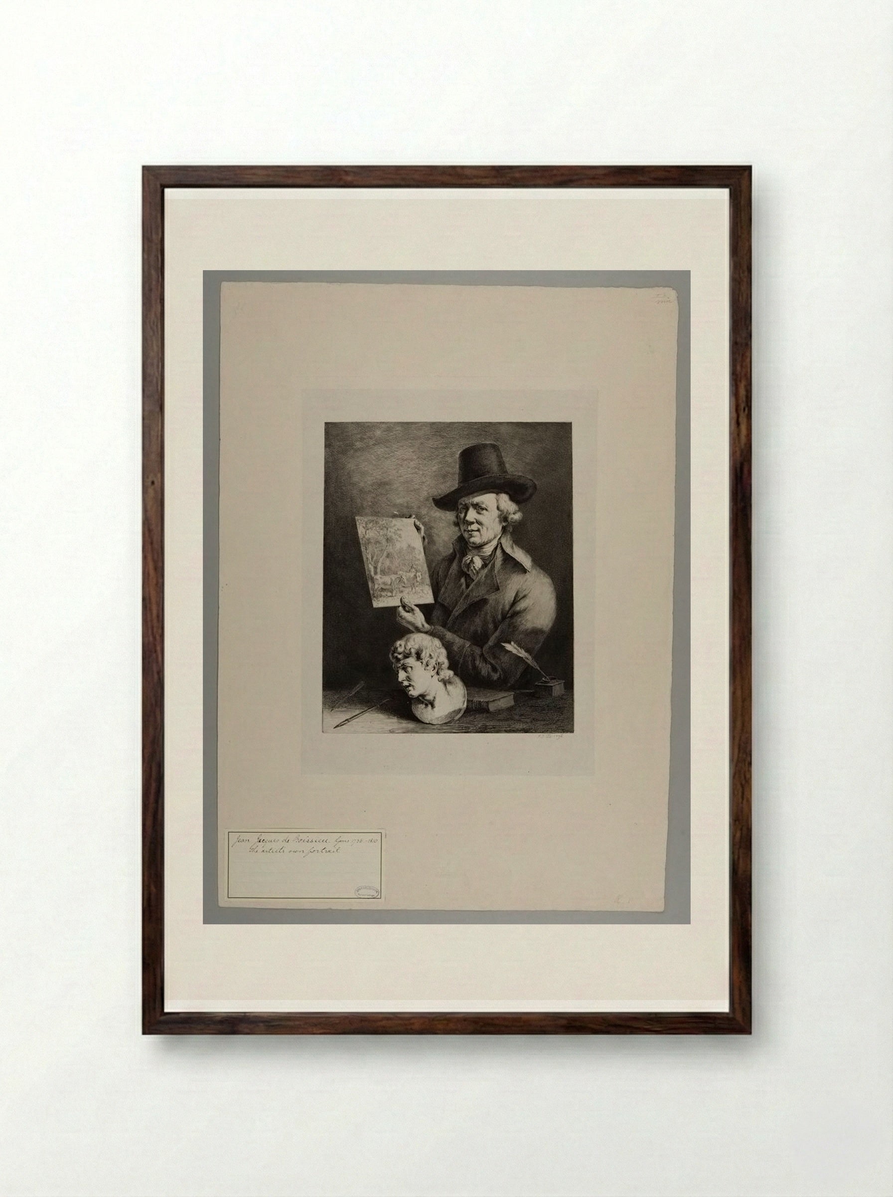 Self-Portrait (with Cows) - Jean-Jacques de Boissieu - Framed Print Dark Wood