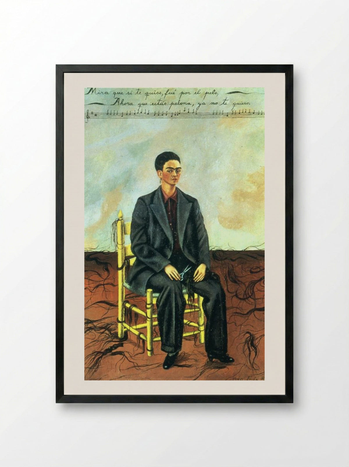 Self Portrait with Cropped Hair - Frida Kahlo - Framed Print Black