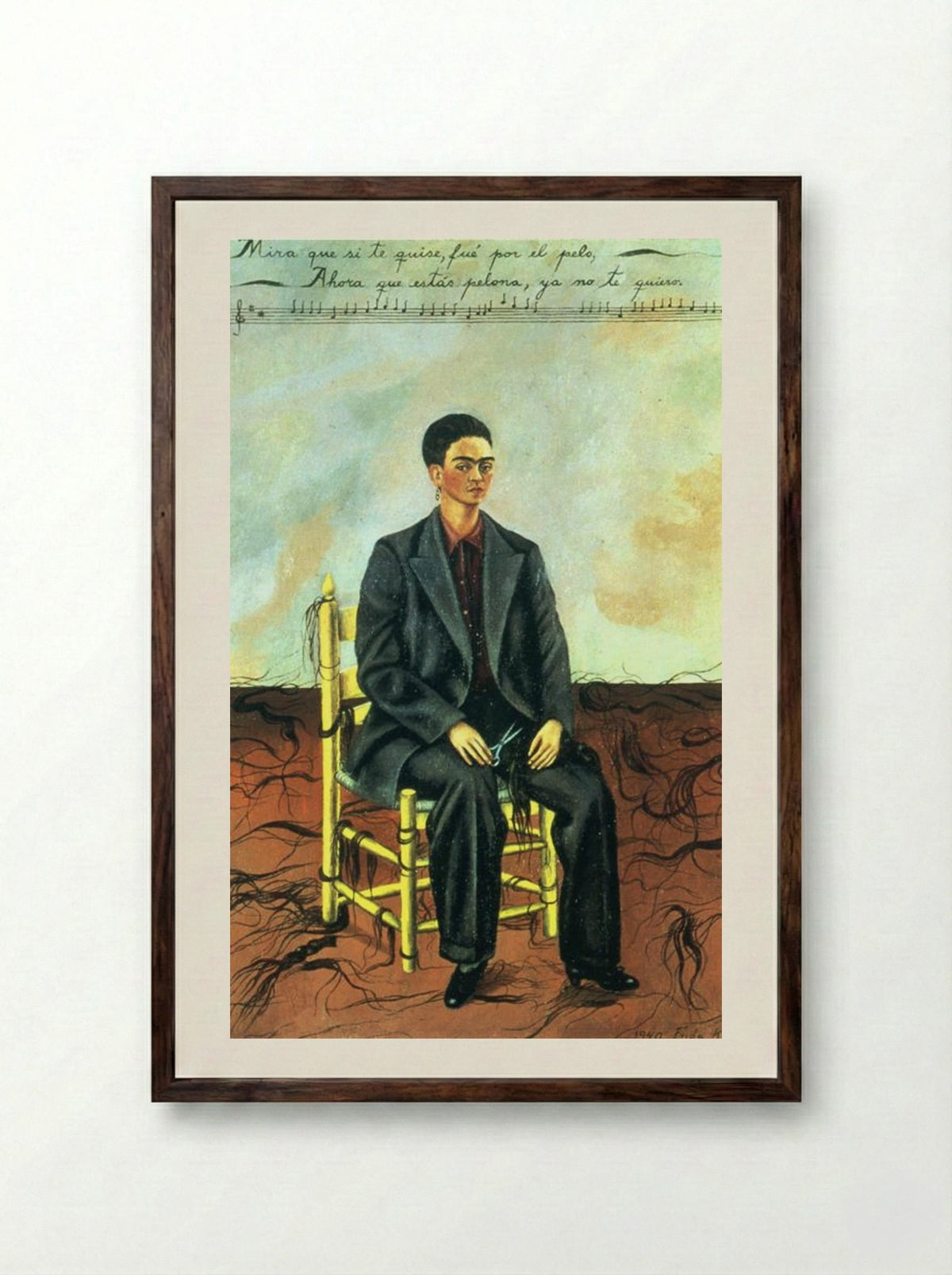 Self Portrait with Cropped Hair - Frida Kahlo - Framed Print Dark Wood