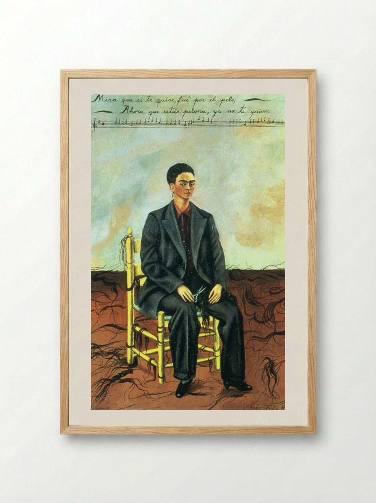 Self Portrait with Cropped Hair - Frida Kahlo - Framed Print Wood