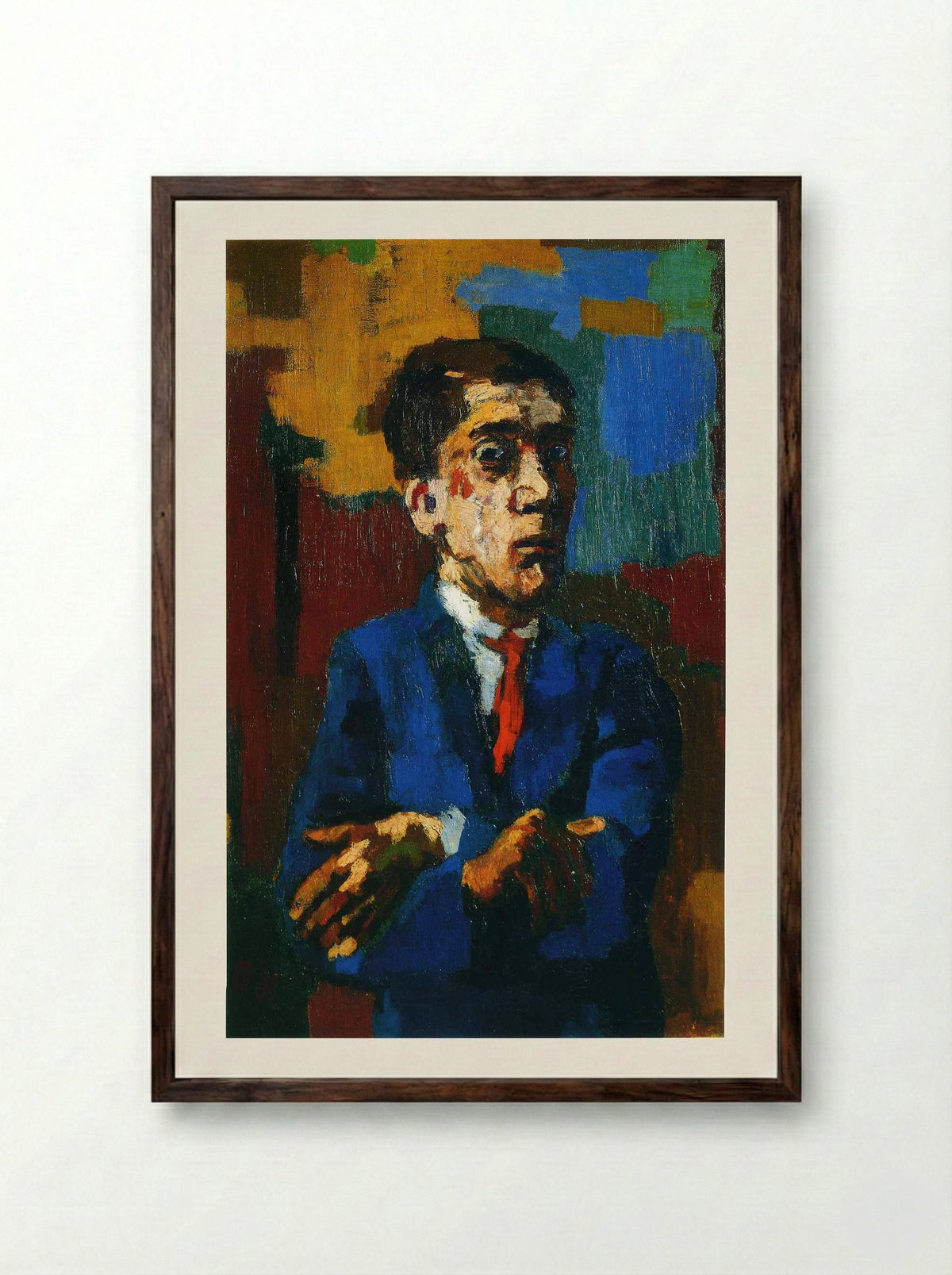 Self Portrait with Crossed Arms - Oskar Kokoschka - Framed Print Dark Wood