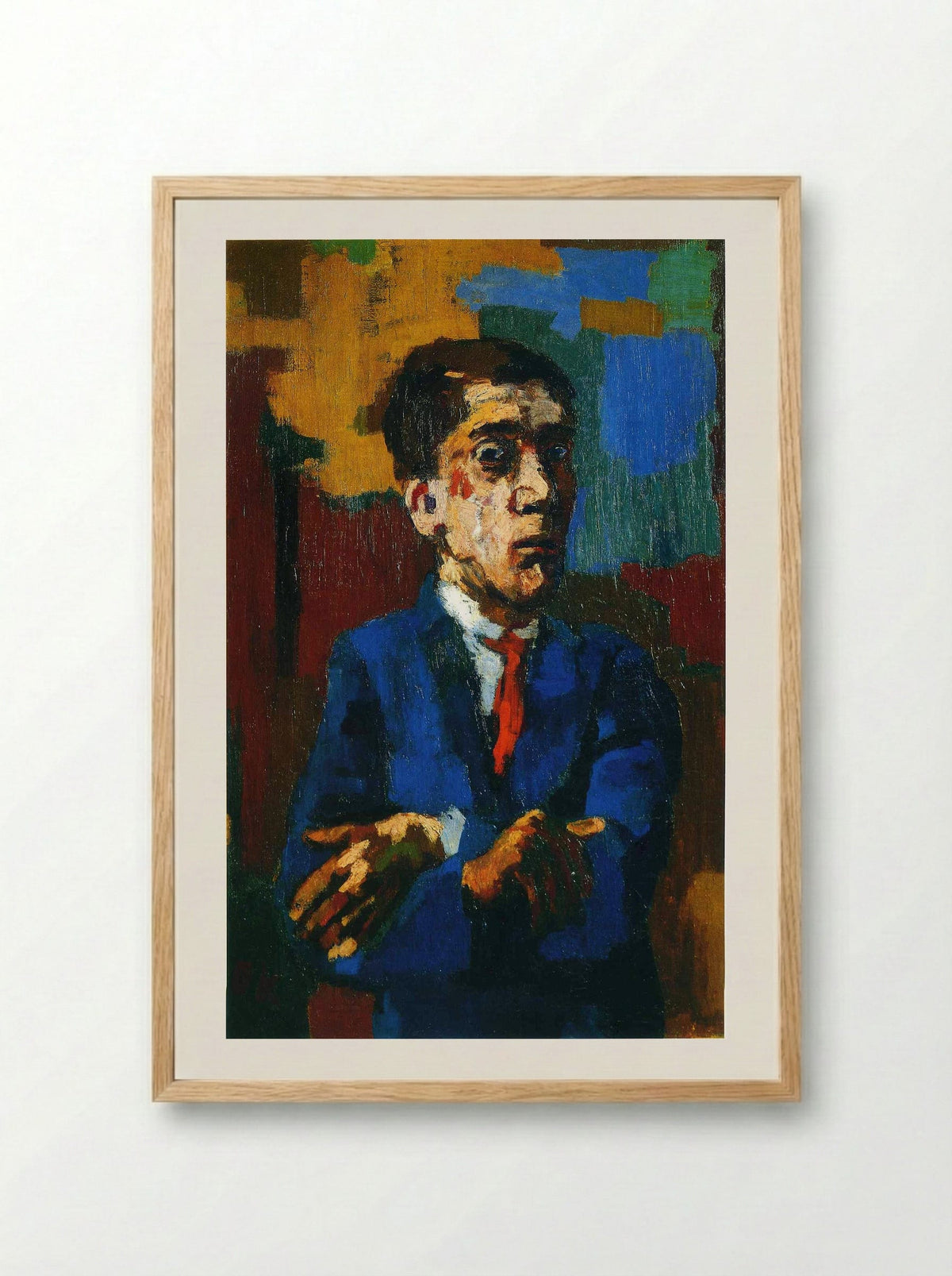 Self Portrait with Crossed Arms - Oskar Kokoschka - Framed Print Wood