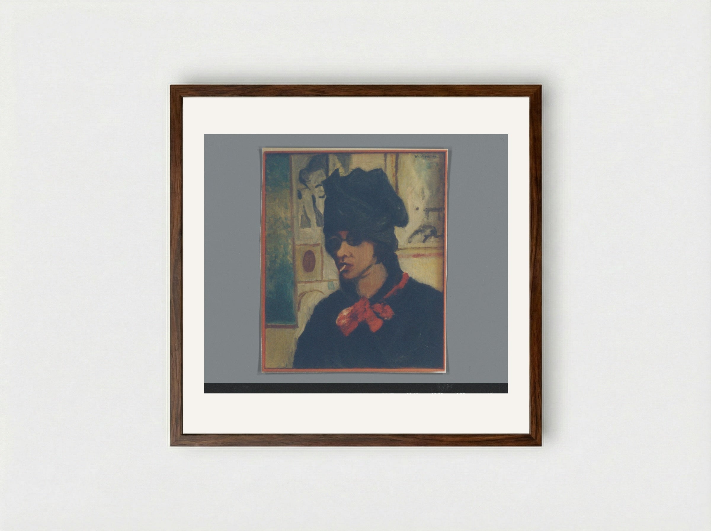 Self-Portrait with Glasses and Cigarette - Aat Veldhoen - Framed Print Dark Wood