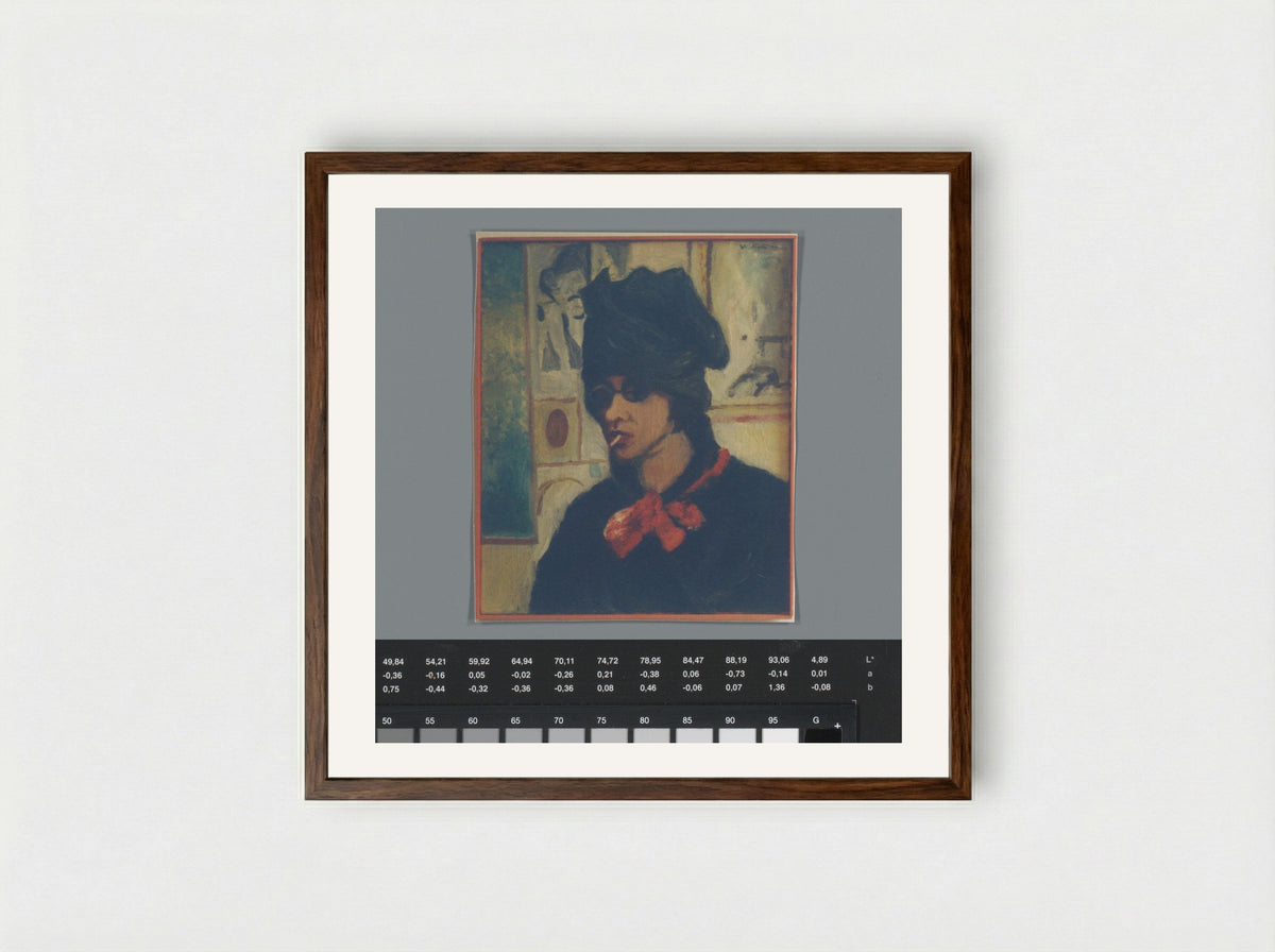 Self-Portrait with Glasses and Cigarette - Aat Veldhoen - Framed Print Dark Wood