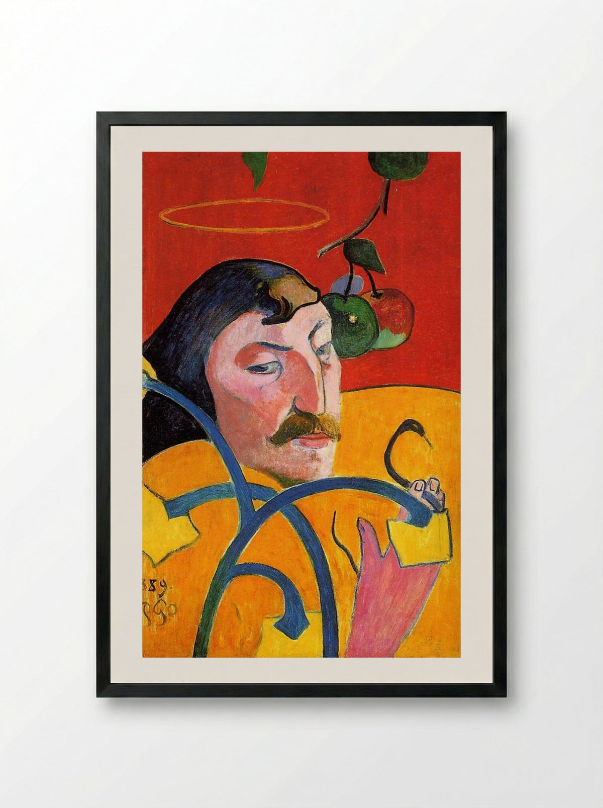 Self Portrait with Halo and Snake - Paul Gauguin - Framed Print Black