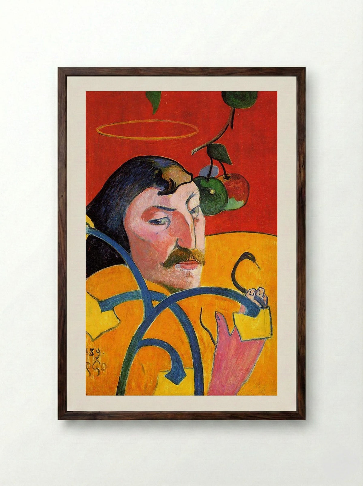 Self Portrait with Halo and Snake - Paul Gauguin - Framed Print Dark Wood