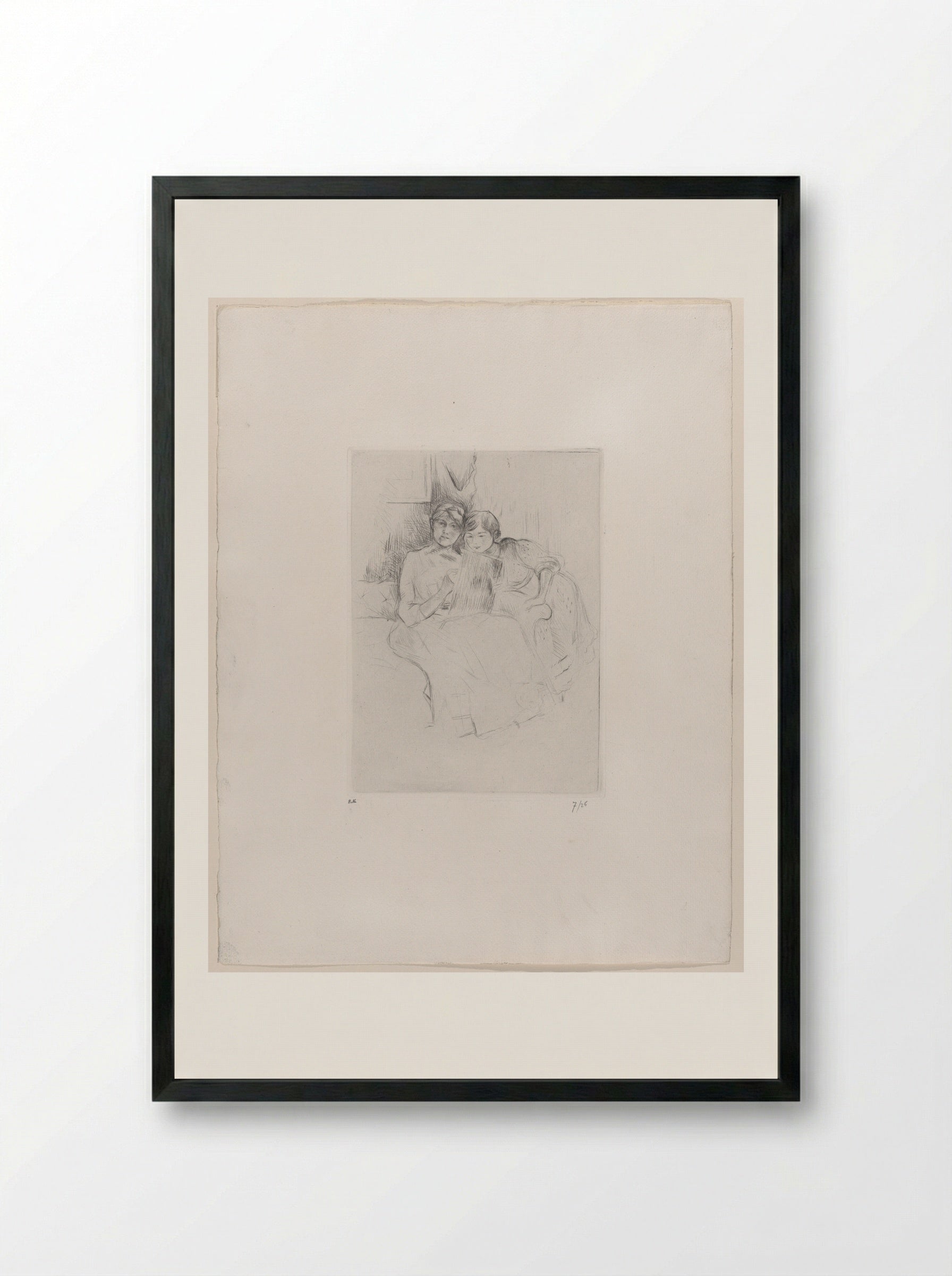 Self-Portrait with Julie Manet (The Drawing Lesson) - Berthe Morisot - Framed Print Black