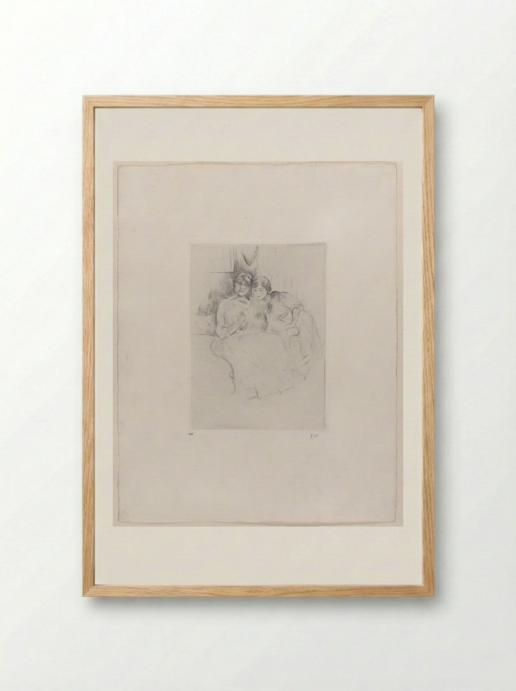 Self-Portrait with Julie Manet (The Drawing Lesson) - Berthe Morisot - Framed Print Wood