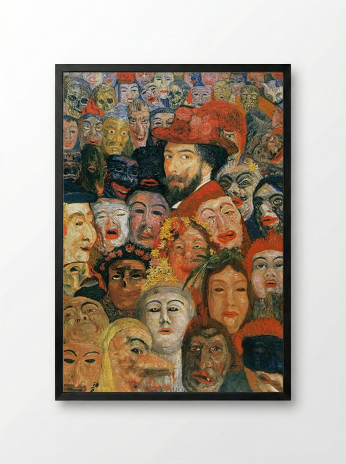 Self-Portrait with Masks - James Ensor - Framed Print Black