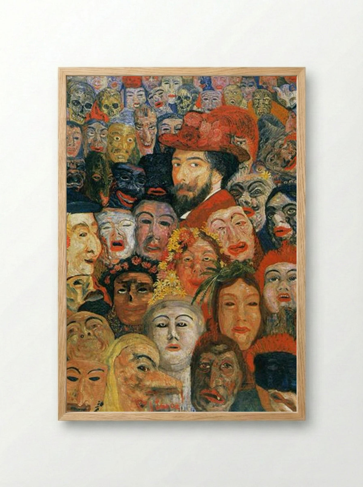 Self-Portrait with Masks - James Ensor - Framed Print Wood