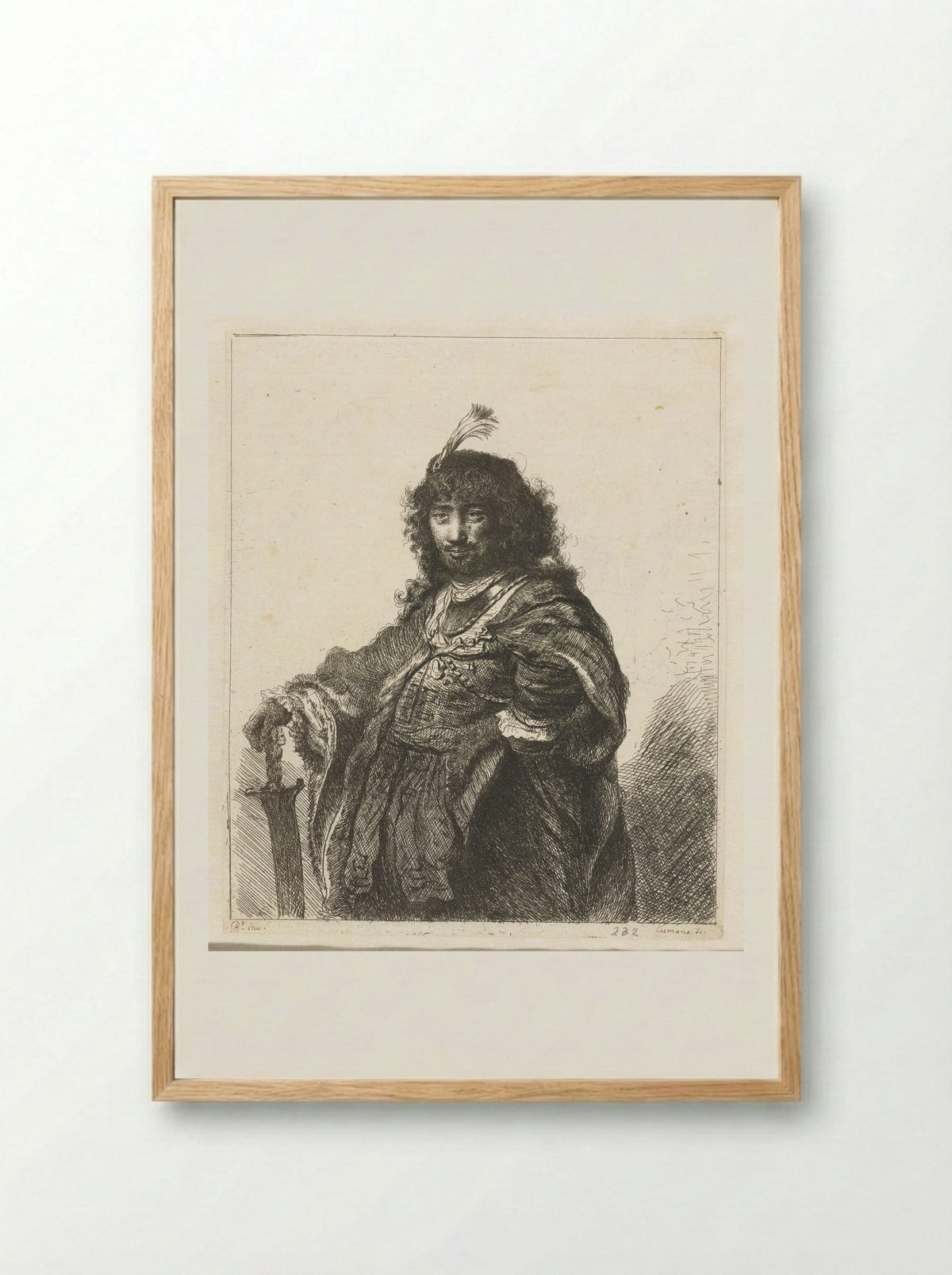 Self-Portrait with Plumed Beret, Hand Resting on a Sabre - Constantino Cumano - Framed Print Wood