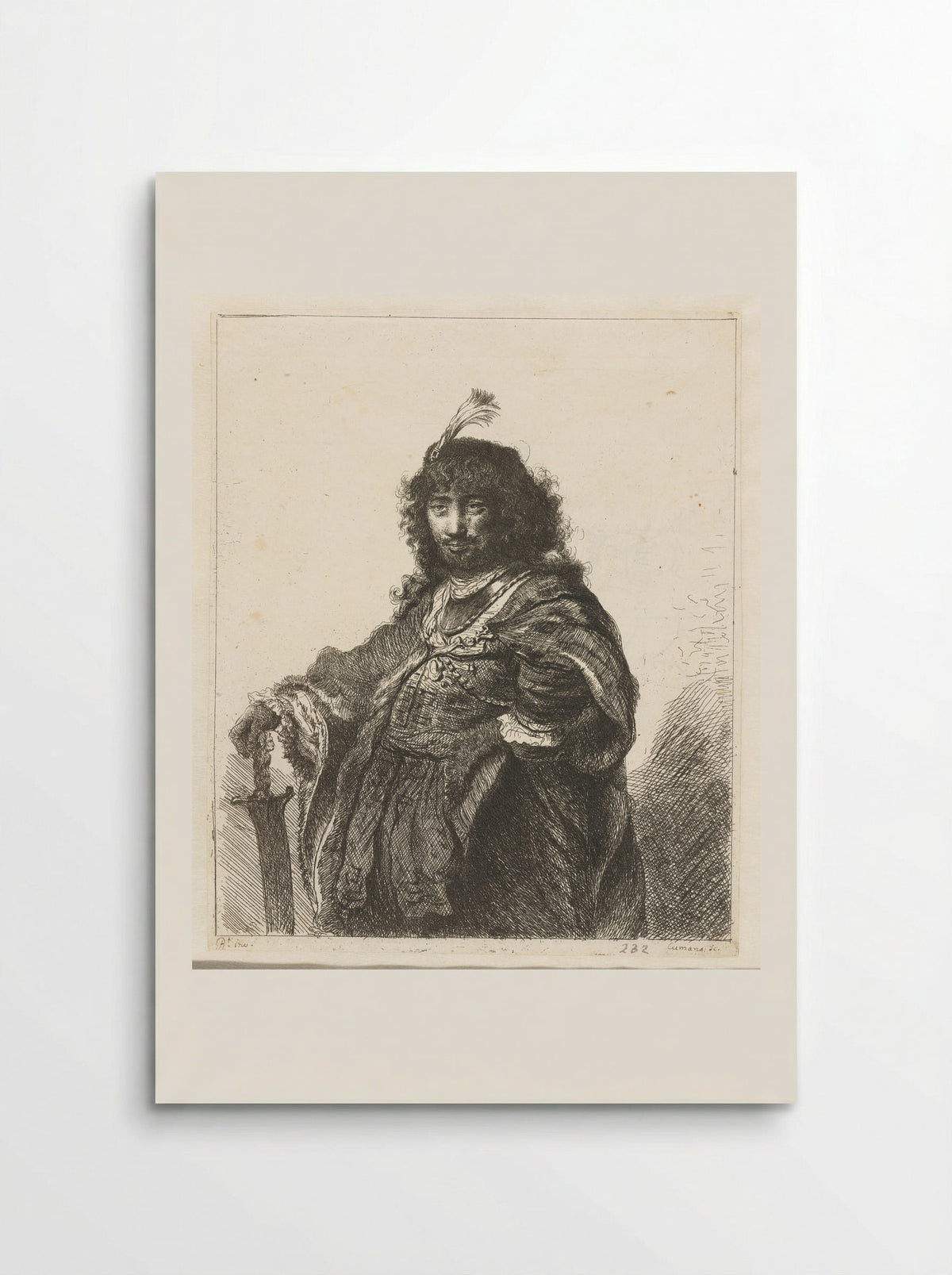 Self-Portrait with Plumed Beret, Hand Resting on a Sabre - Constantino Cumano - Poster