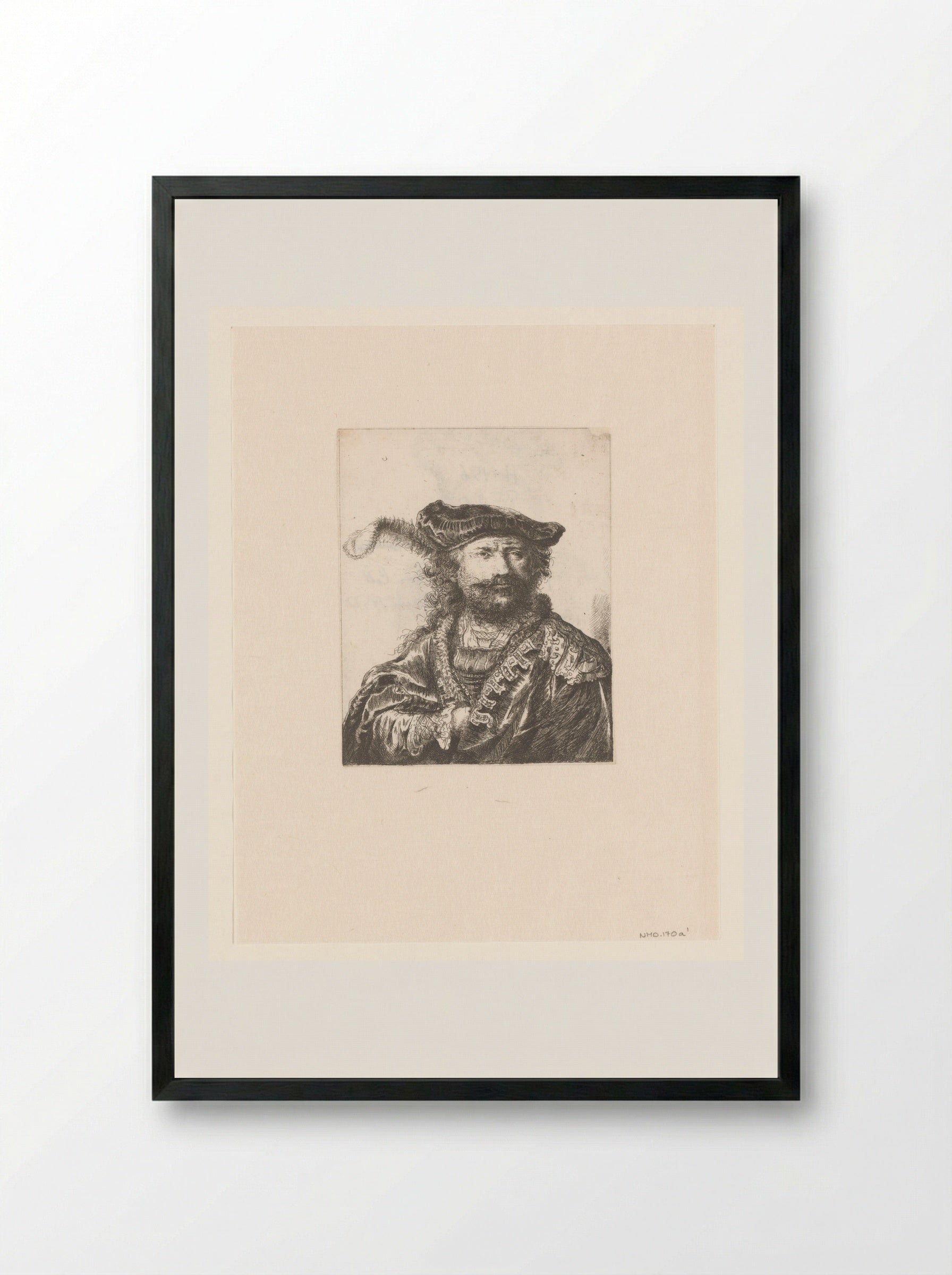 Self-Portrait with Plumed Velvet Beret - Constantino Cumano - Framed Print Black