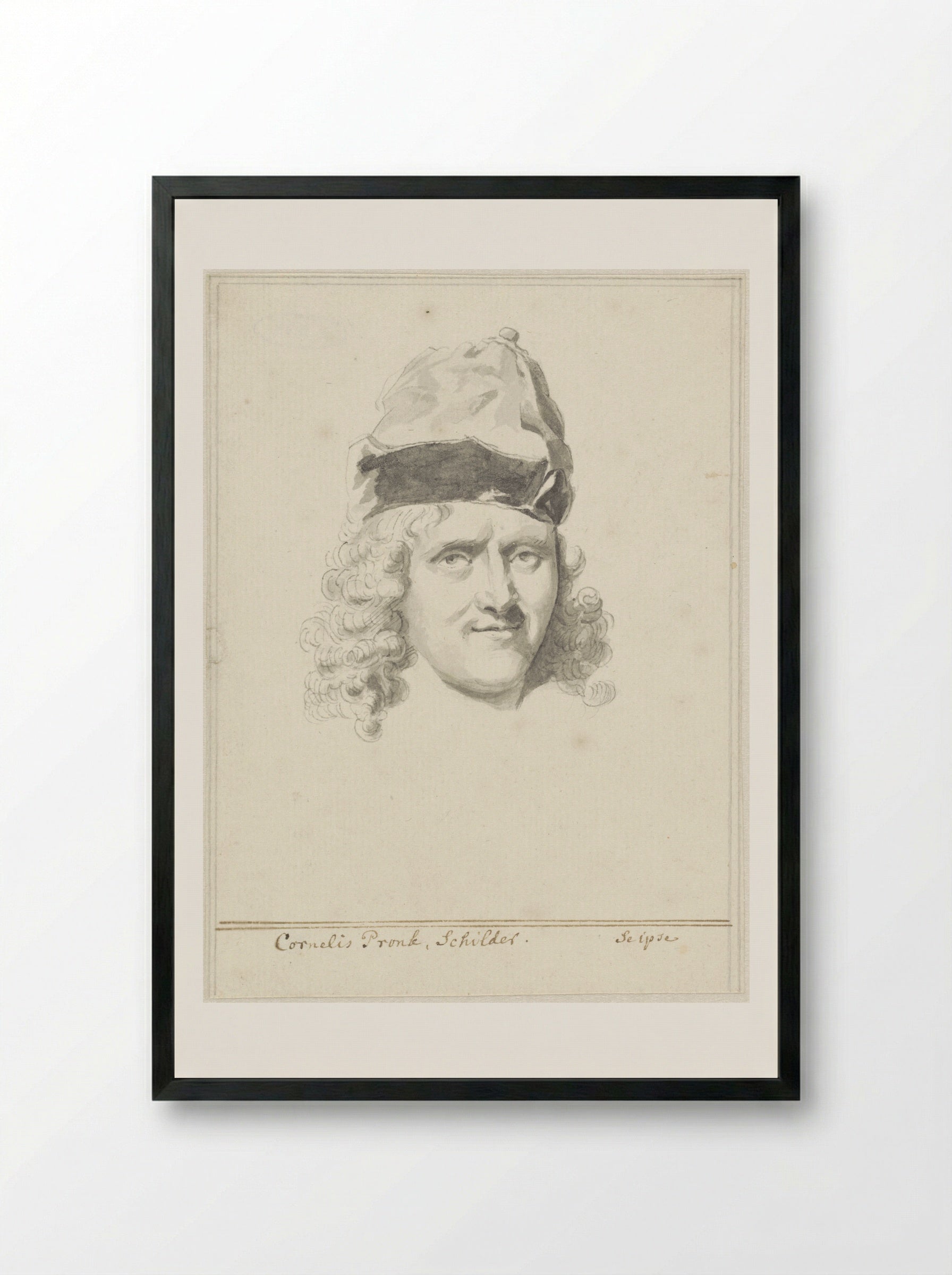 Self-Portrait with Pointed Cap - Cornelis Pronk - Framed Print Black