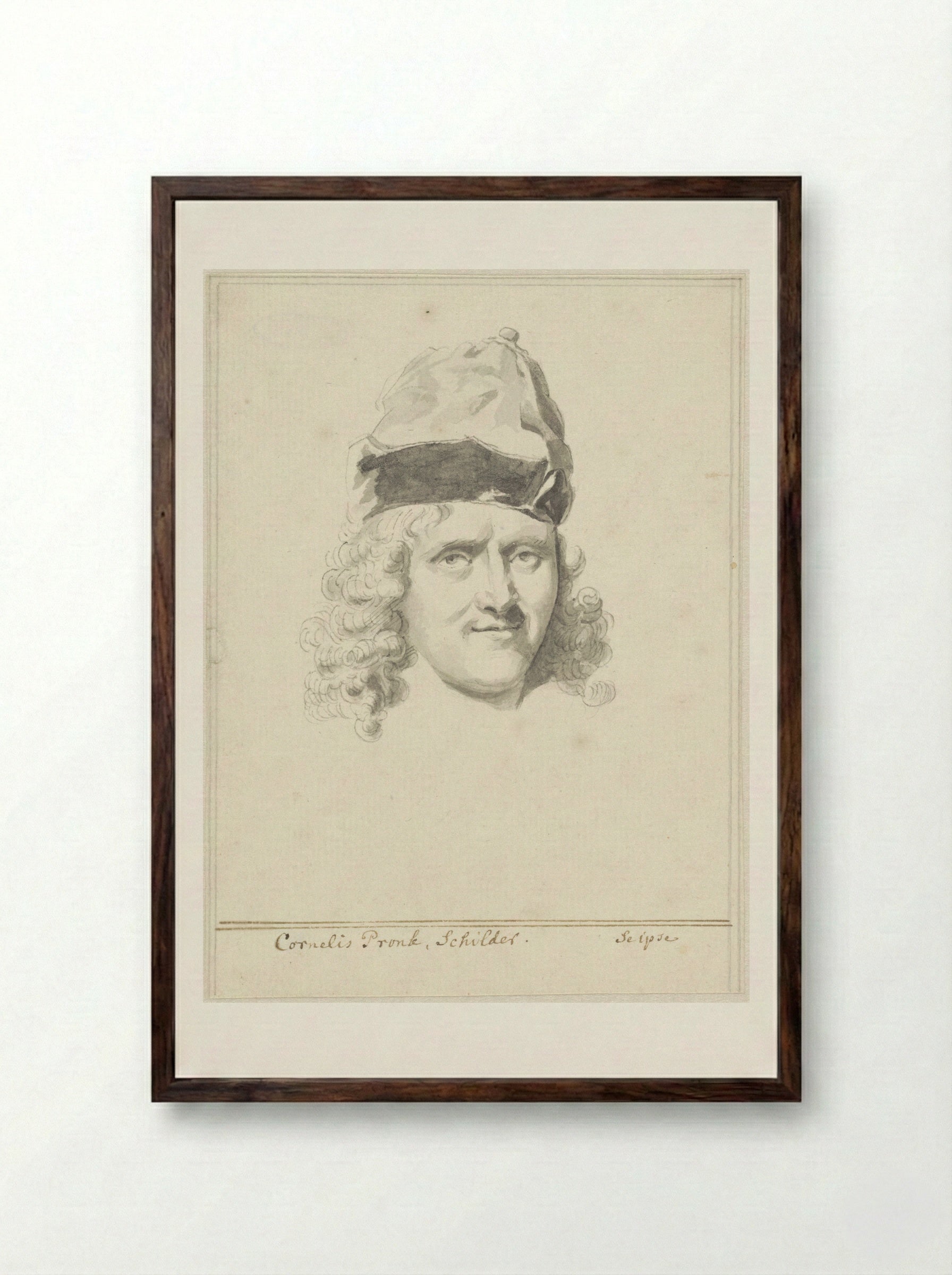 Self-Portrait with Pointed Cap - Cornelis Pronk - Framed Print Dark Wood