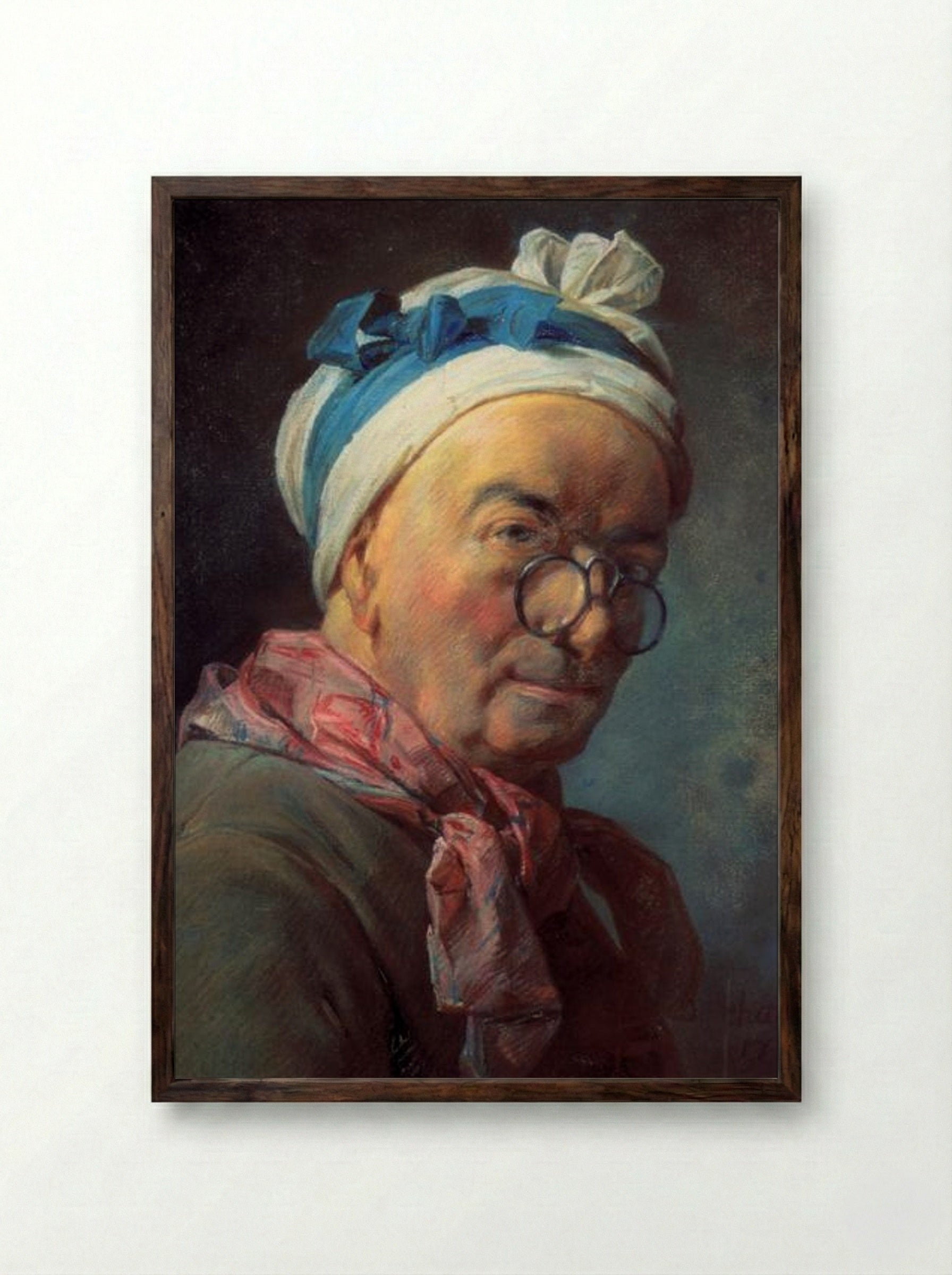 Self-Portrait with Spectacles - Jean-Baptiste-Siméon Chardin - Framed Print Dark Wood