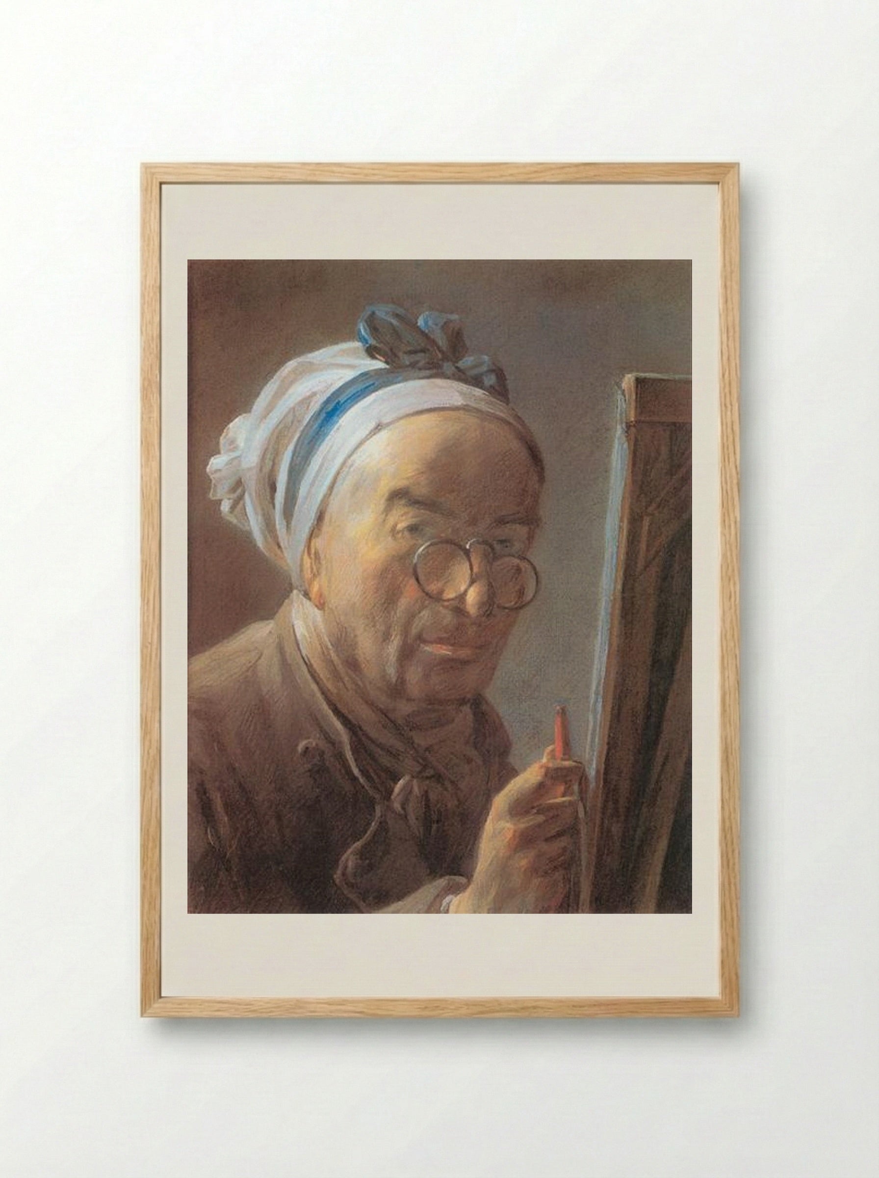 Self-Portrait with an Easel - Jean-Baptiste-Siméon Chardin - Framed Print Wood