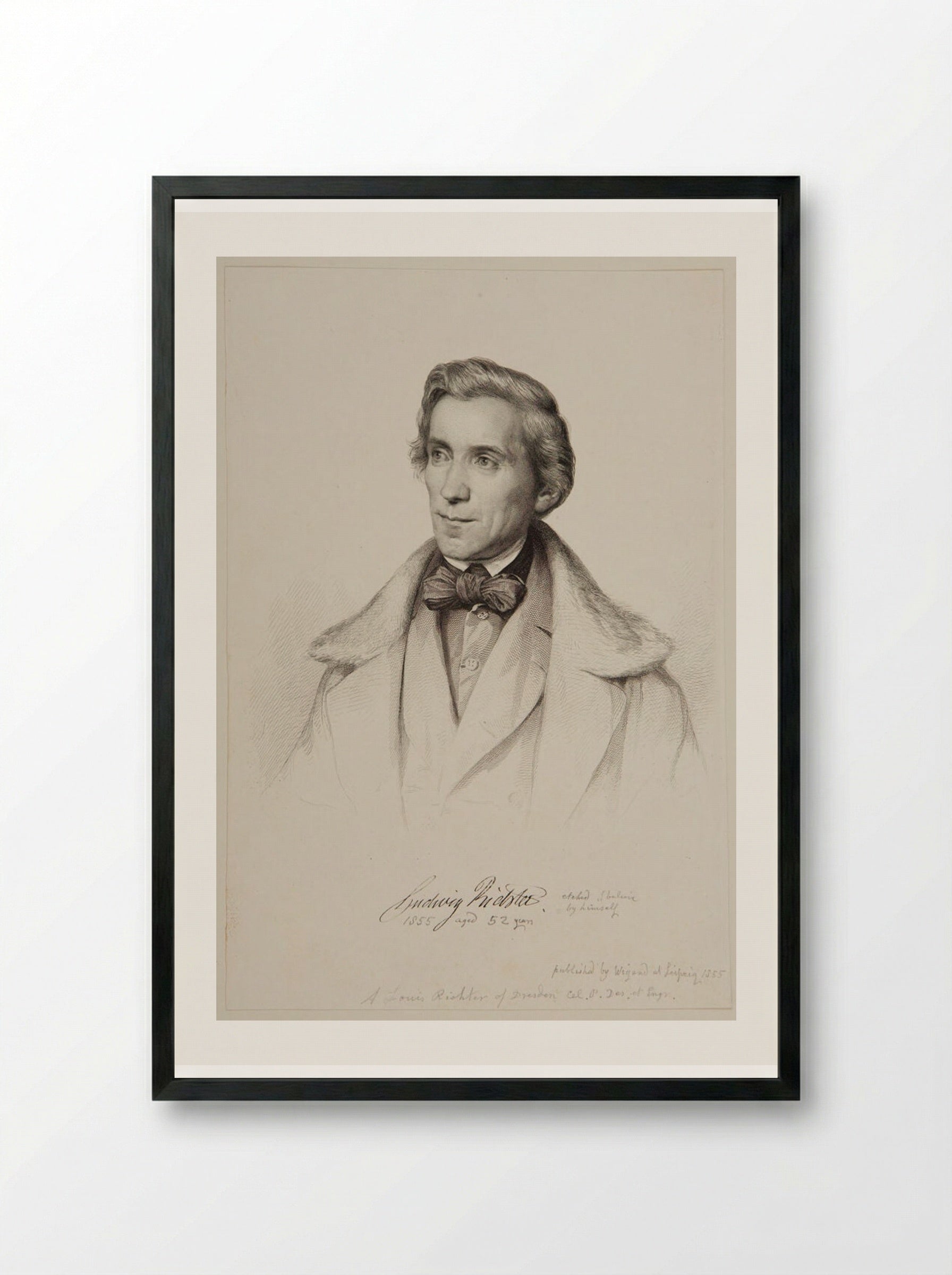 Self-Portrait - Adrian Ludwig Richter - Framed Print Black