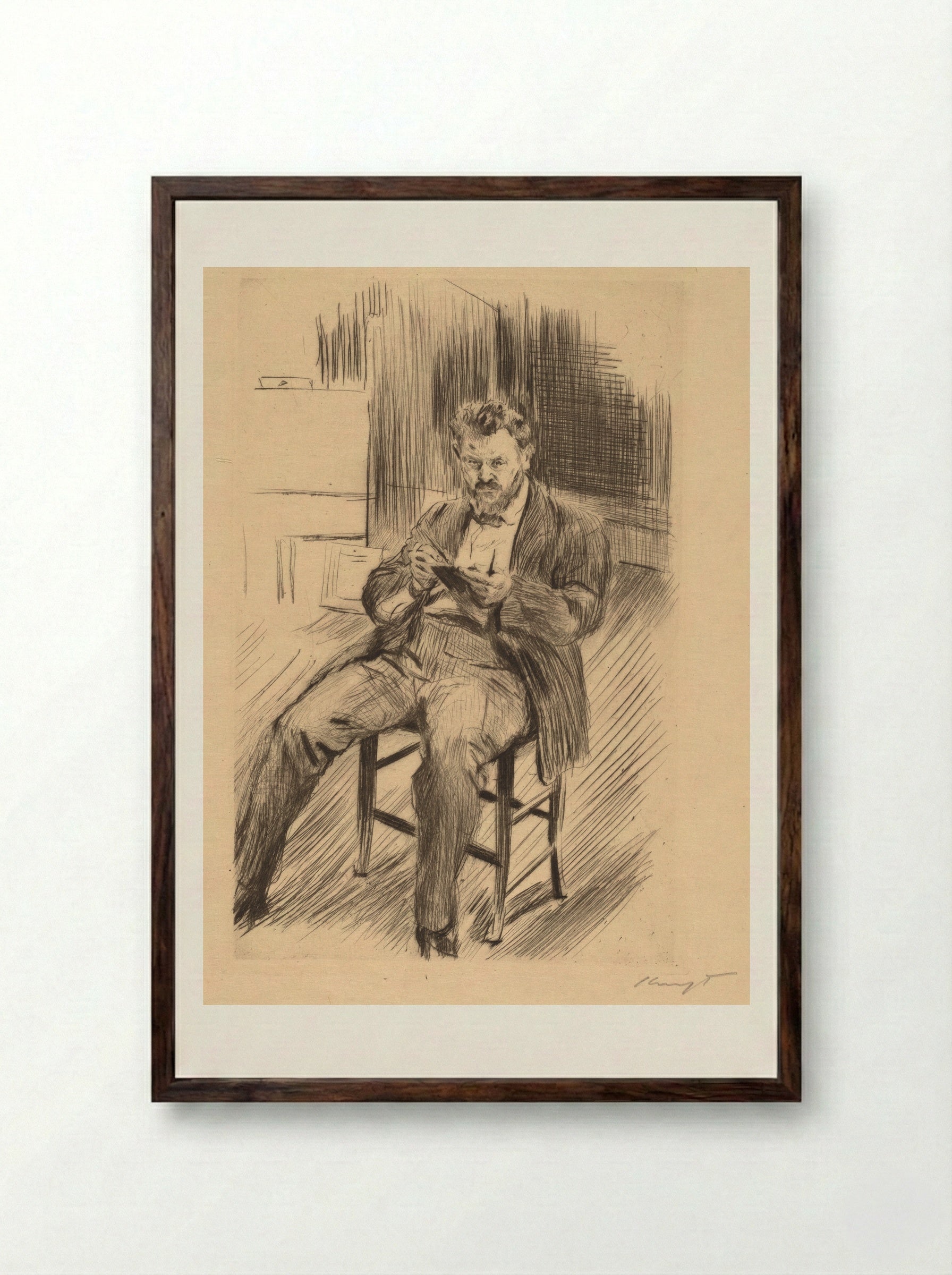 Self-Portrait - Max Slevogt - Framed Print Dark Wood
