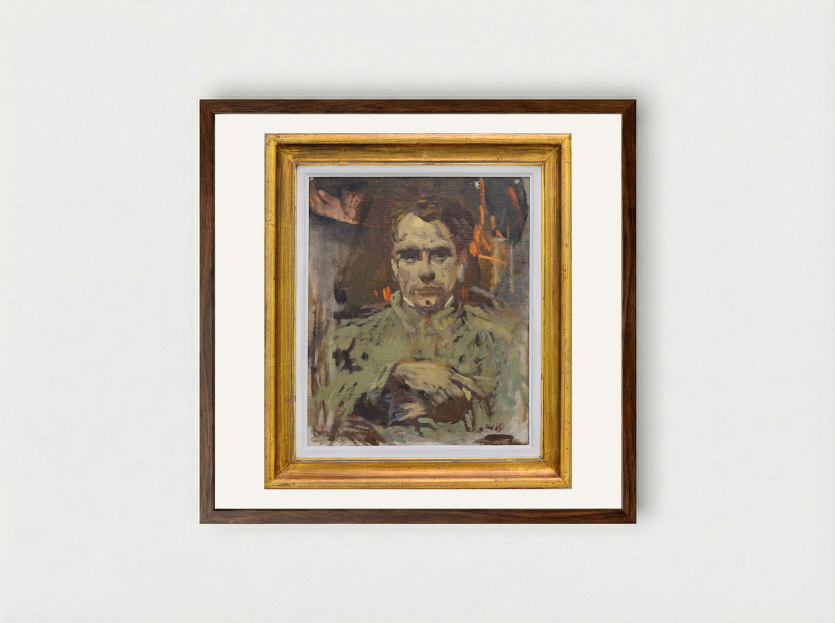 Self-Portrait - Nicolae Tonitza - Framed Print Dark Wood
