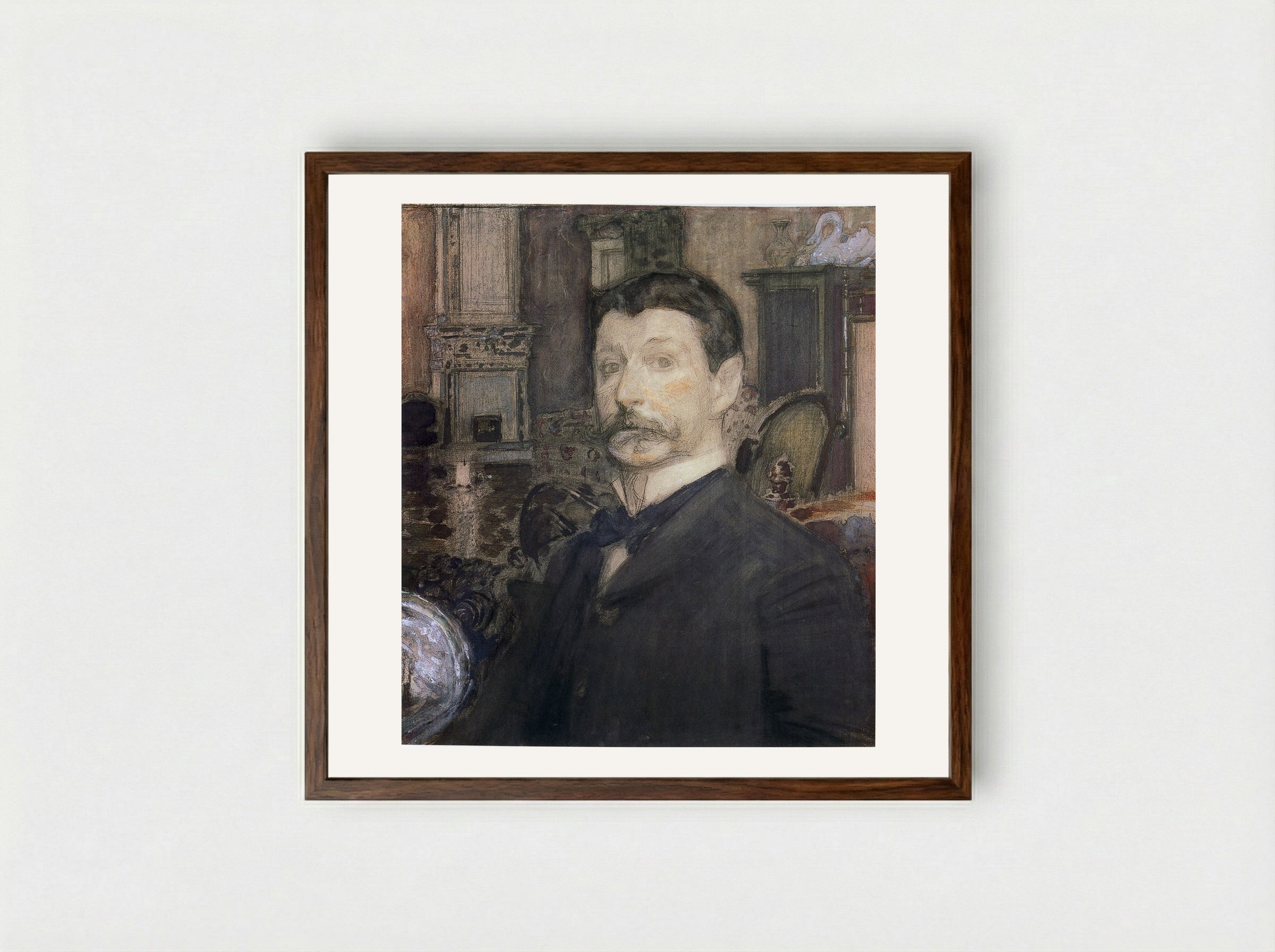 Self Portrait - Mikhail Vrubel - Framed Print Dark Wood