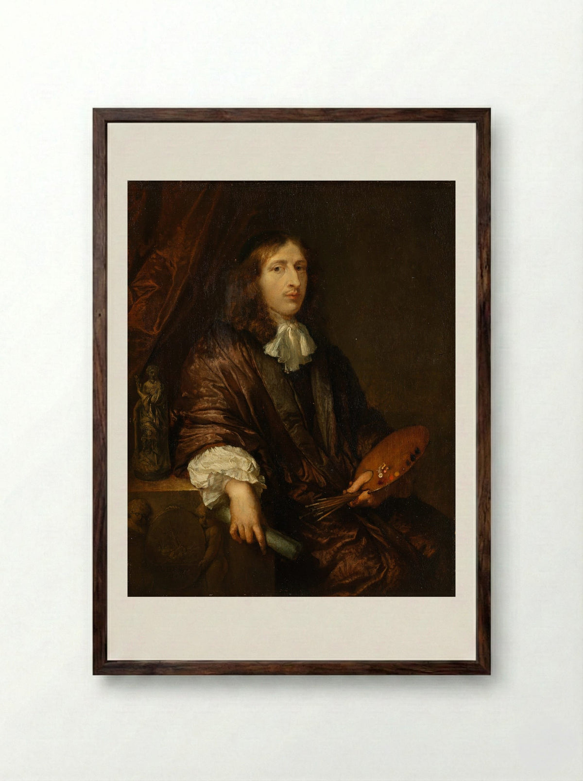 Self-Portrait - Caspar Netscher - Framed Print Dark Wood