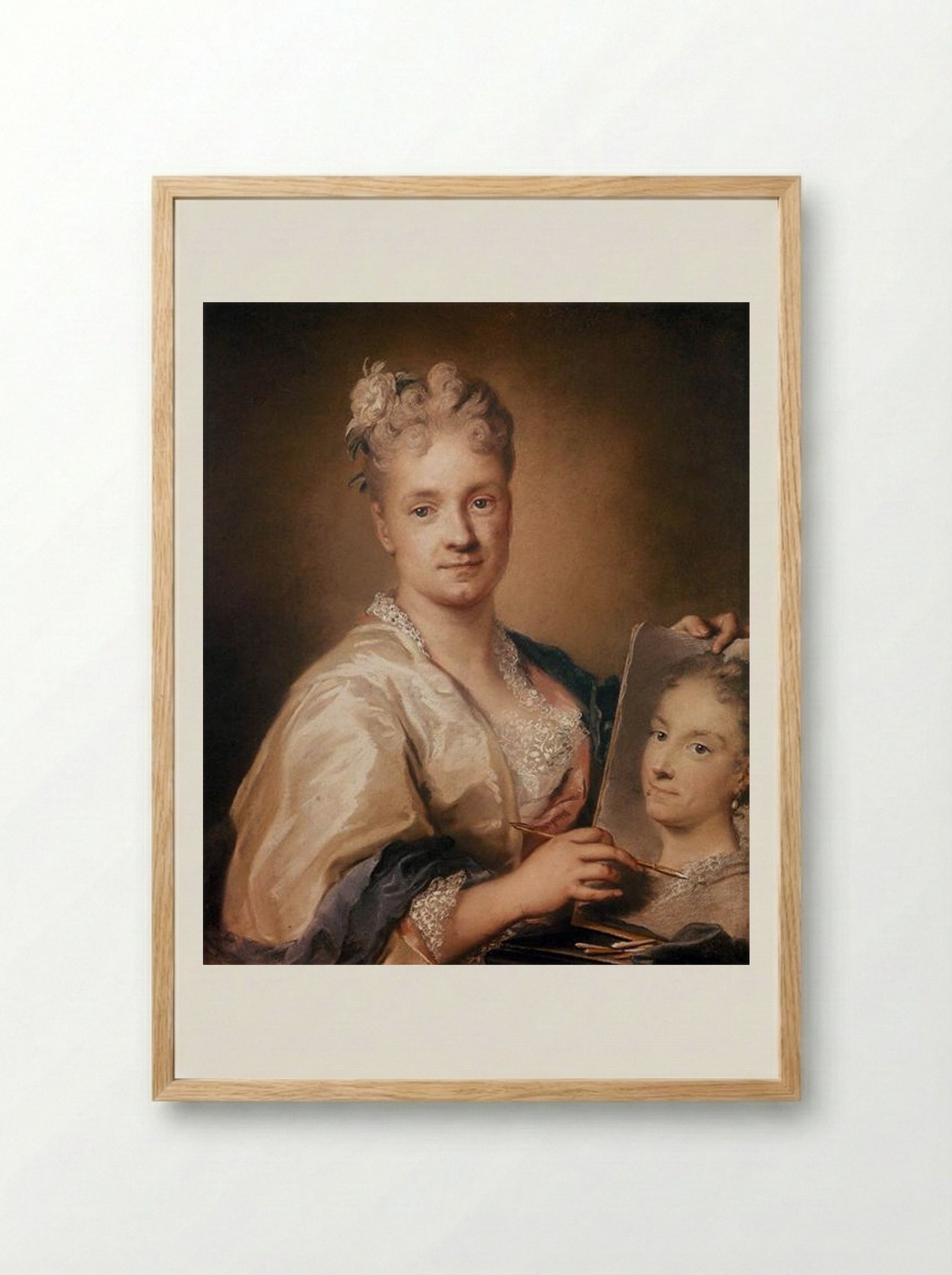 Self-portrait Holding a Portrait of Her Sister - Rosalba Carriera - Framed Print Wood