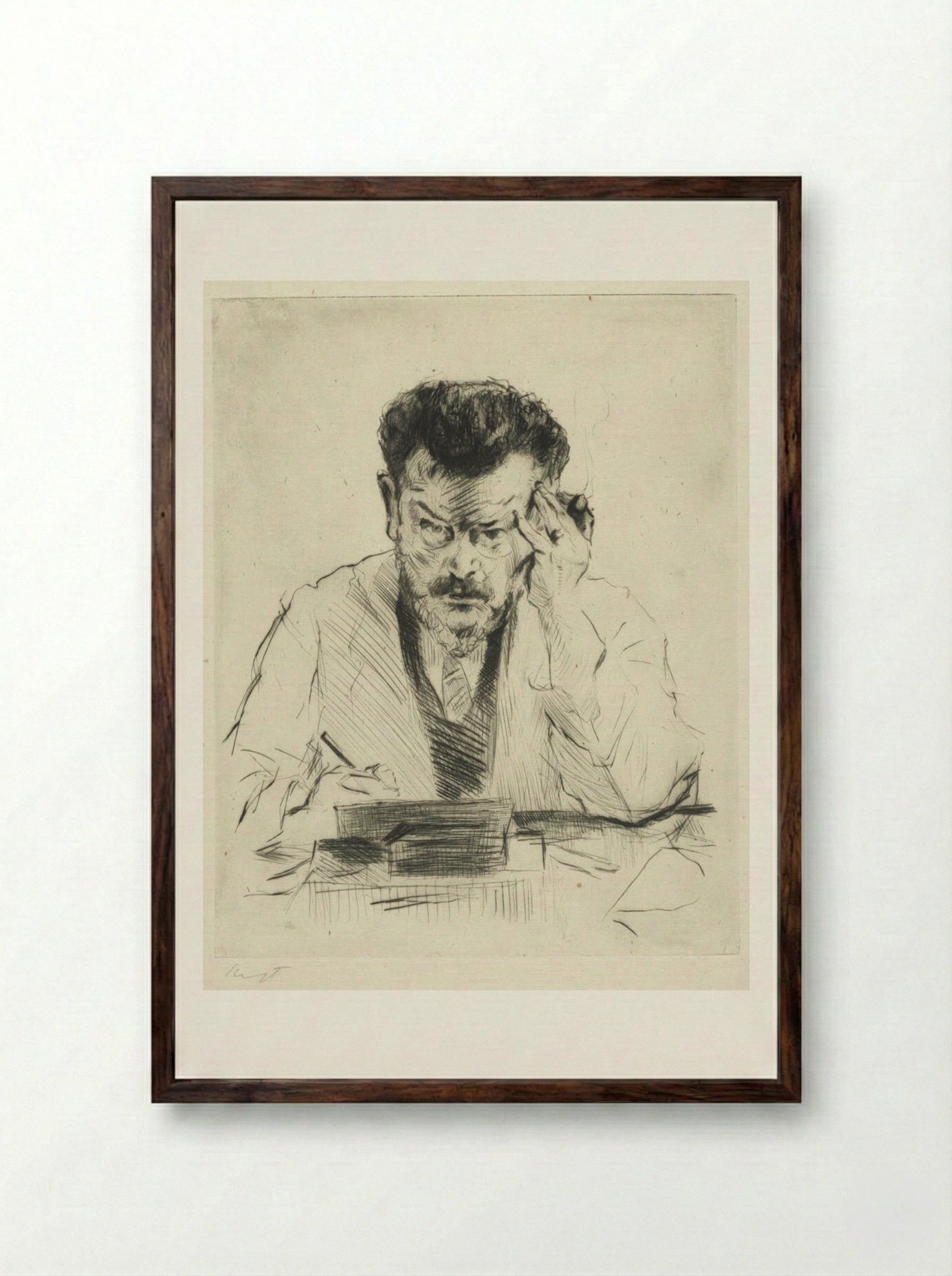 Self-portrait as an Etcher - Max Slevogt - Framed Print Dark Wood