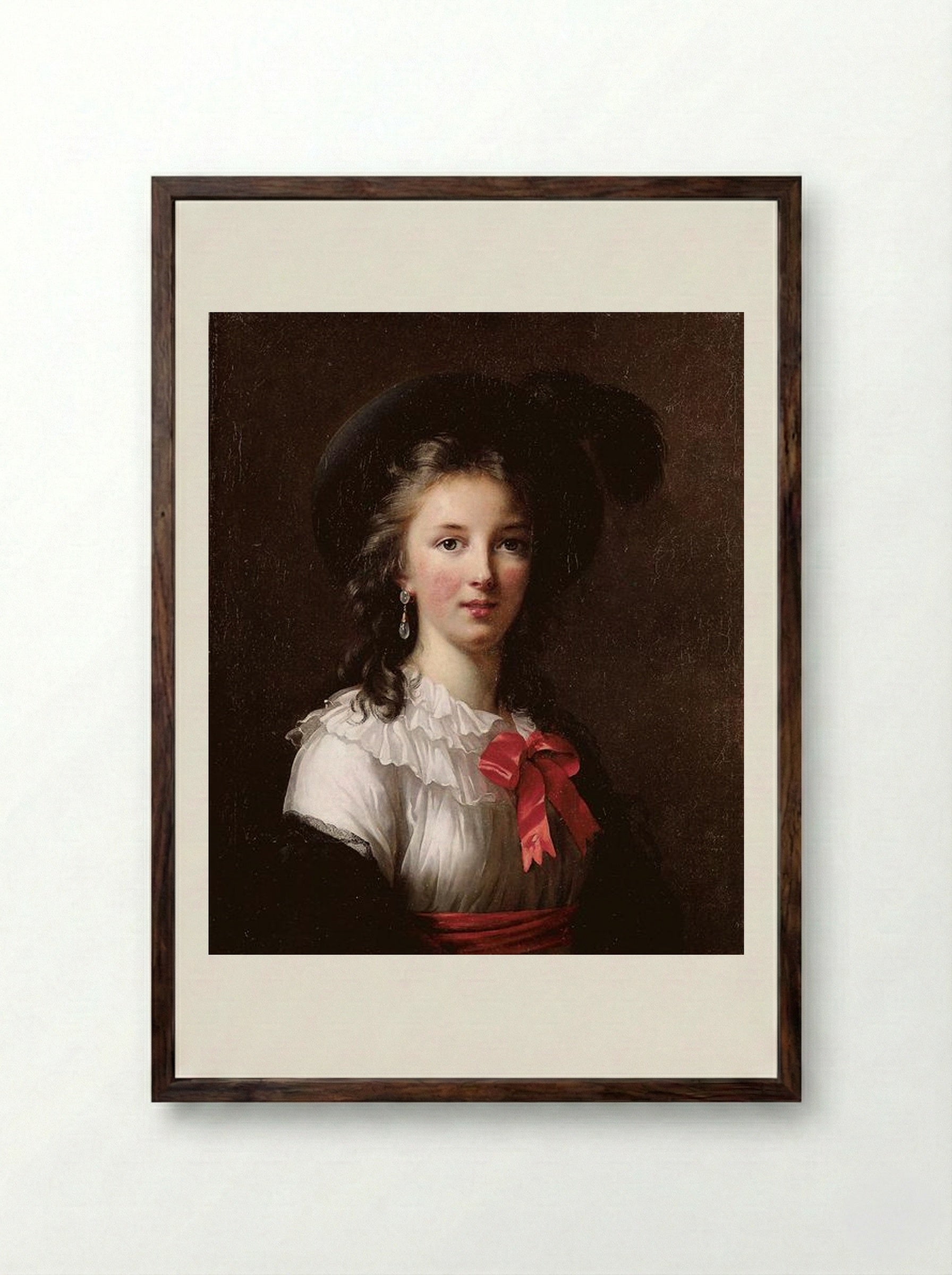 Self-portrait in a Straw Hat - Louise Elisabeth Vigée Le Brun - Framed Print Dark Wood