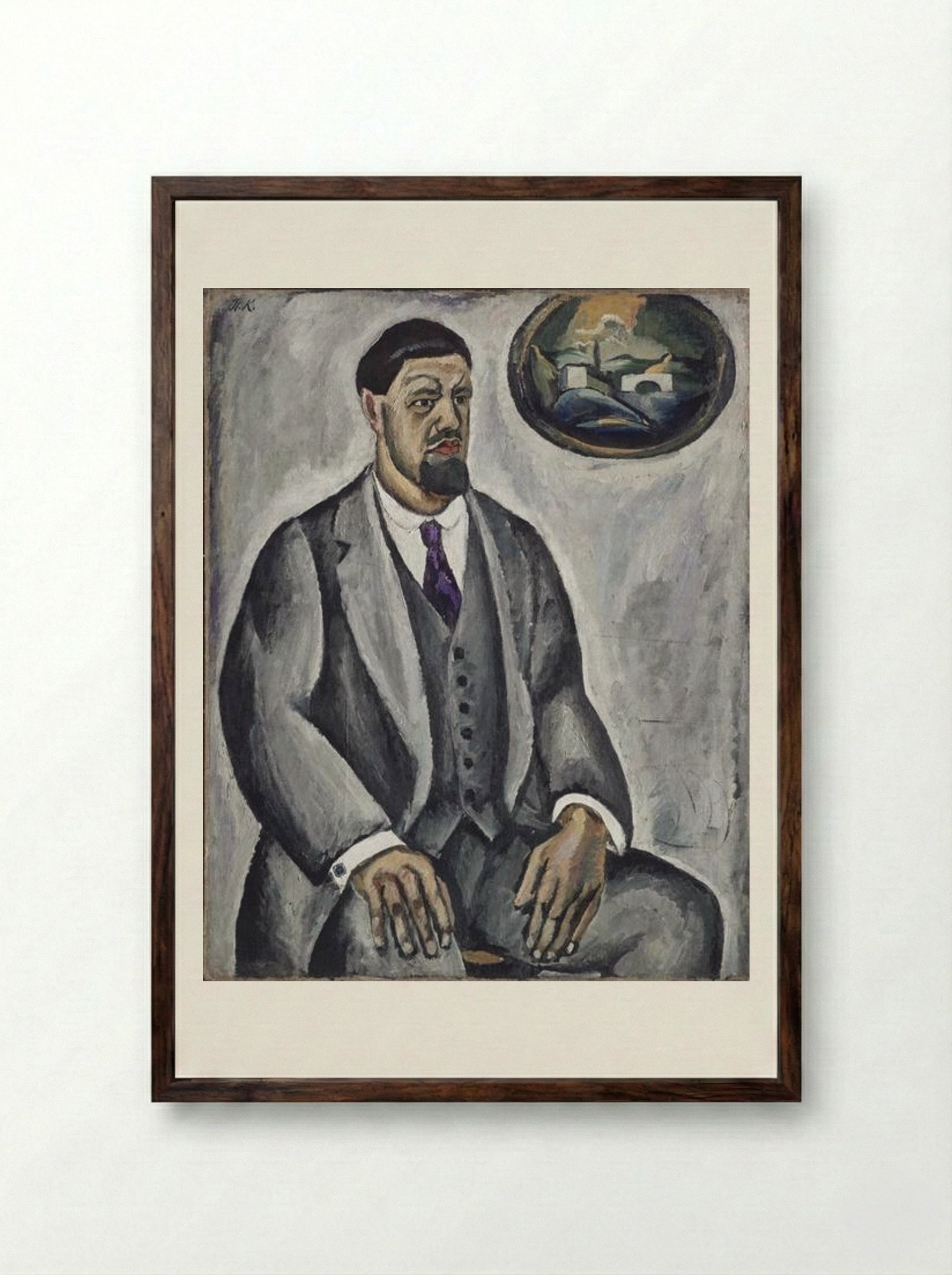 Self-portrait in gray - Pyotr Konchalovsky - Framed Print Dark Wood