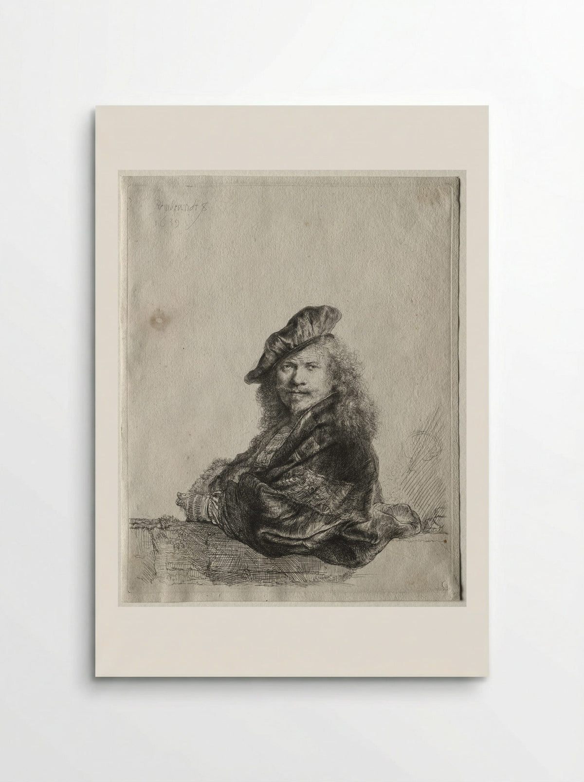 Self-portrait leaning on a stone sill - Rembrandt van Rijn - Poster