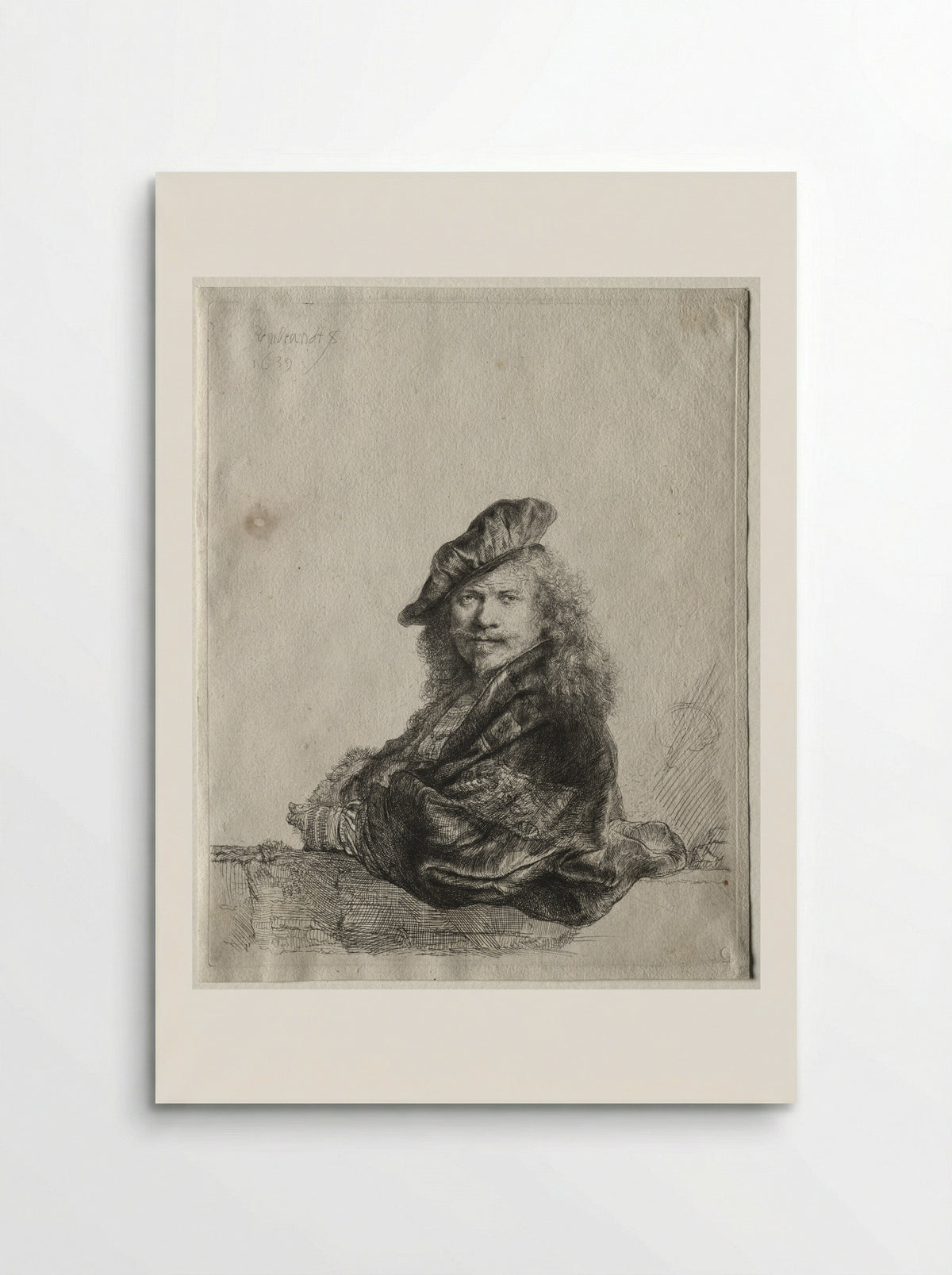 Self-portrait leaning on a stone sill - Rembrandt van Rijn - Poster