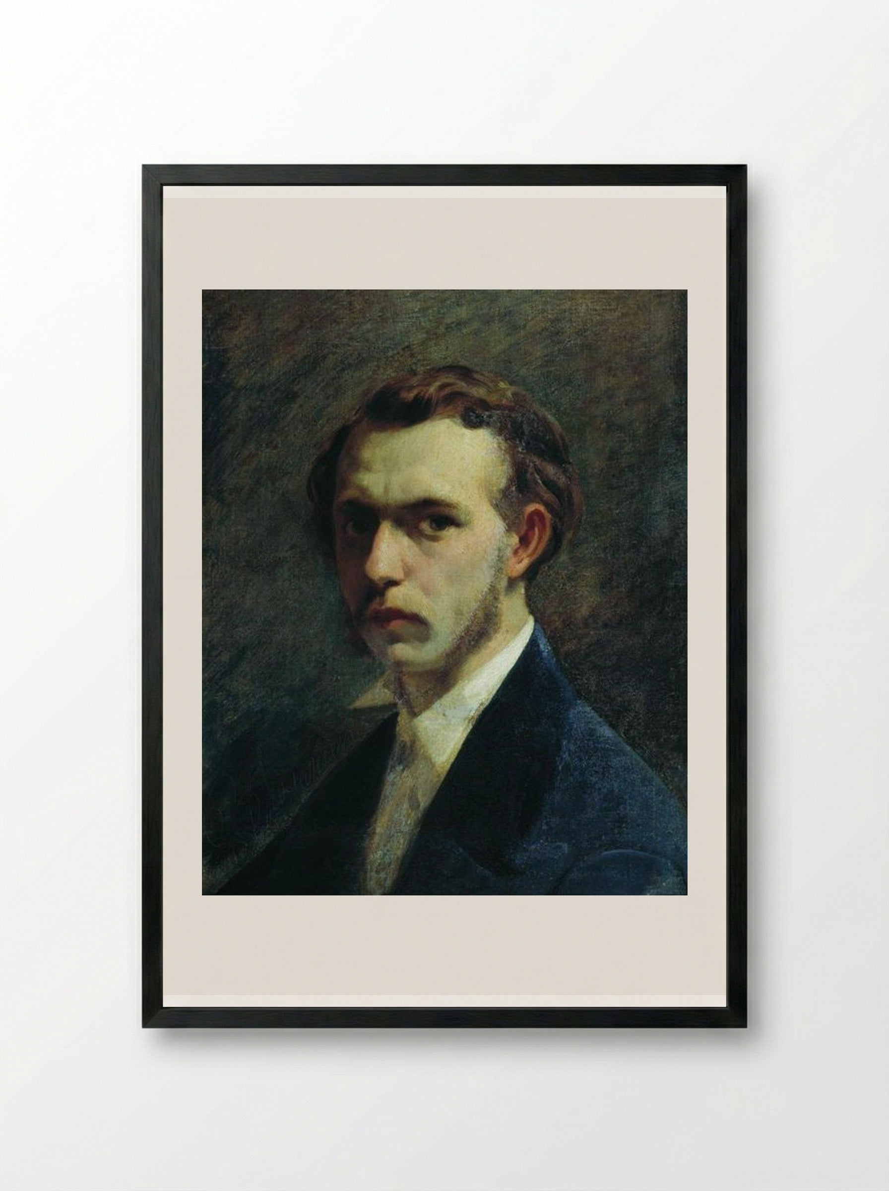 Self-portrait of the artist in youth - Fyodor Bronnikov - Framed Print Black